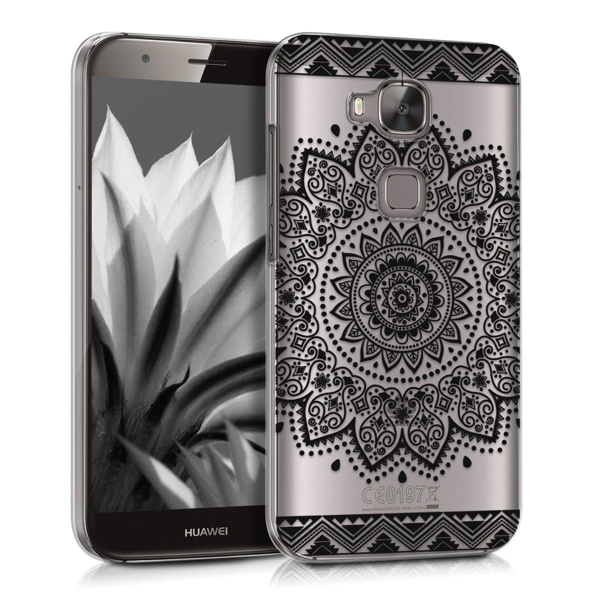 kwmobile Crystal Case Compatible with Huawei G8 / GX8 - Hard Durable Transparent Protective Cover - Flowers Black/Transparent