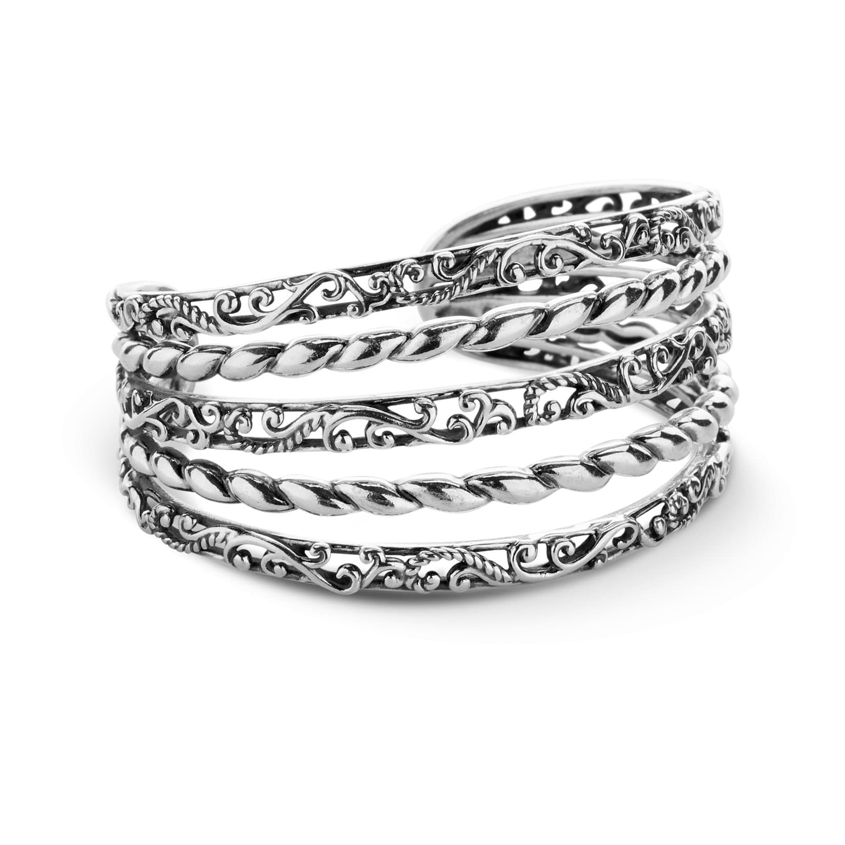 Sterling Silver Five Row Cuff Bracelet Size S, M and L