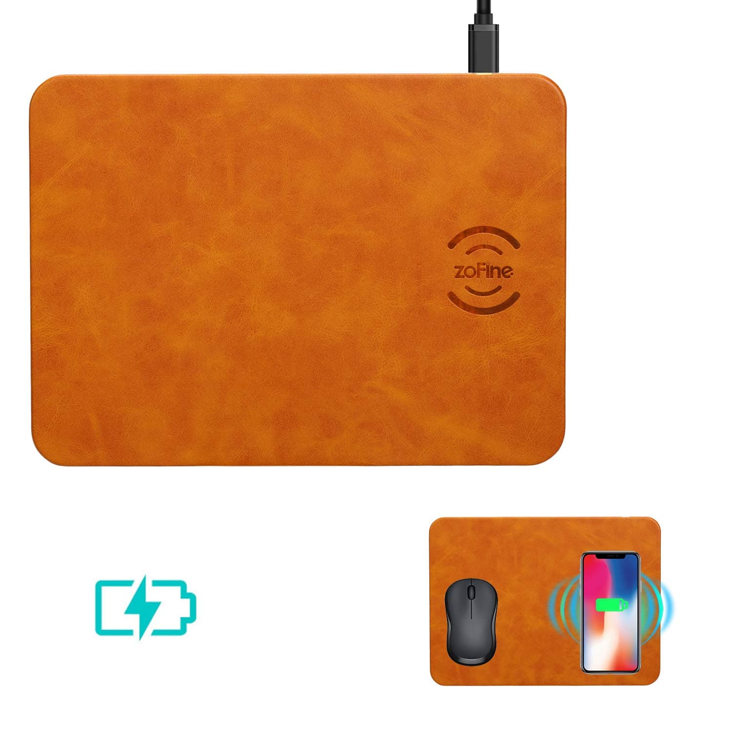 Wireless Charging, ZOFINE Mouse Pad Wireless Charger 10W 2 in 1 Mat for Samsung Galaxy S9 S8 S7, 5W for iPhone Xs Max/XR/X/XS/8/8 Plus Qi-Enabled Devices (Light Brown)