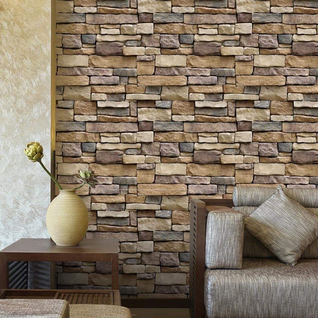Hot Sale ! 3D Wall Paper,Leewos Brick Stone Rustic Effect Self-adhesive Wall Stickers Home Decoration Wall Art Decals 45cm x 100cm