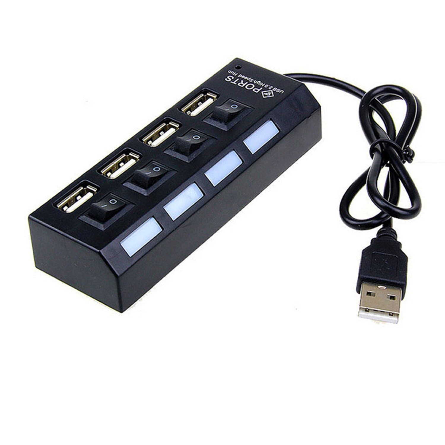 XBOSS G4 4-Port USB 2.0 Hub with Individual On/Off Switches, Long USB Data Cable, and 5V 2A Power Adapter Support for Pc Game Smart Tv Ps2 Ps3 Ps4 Notebook and ETS(Black)