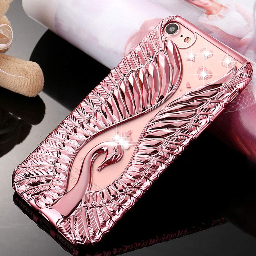 BOFTALE Compatible with iPhone 8 iPhone 7 Case for Girls Women, Cute Glitter Case with Swan Pattern [Stylish Design] Clear Slim Soft TPU Cover Pretty Phone Case for iPhone 7 / iPhone 8(Rose Gold)