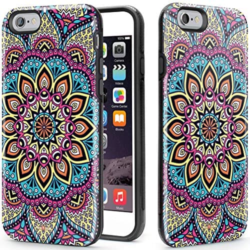 VeaYook Tough Case for iPhone 6 iPhone 6s Case Dual Layer Protection Case High Impact Slim Hard Case with Soft Tpu Interior Absorbing Inked Case (Glittery Mandala Floral)