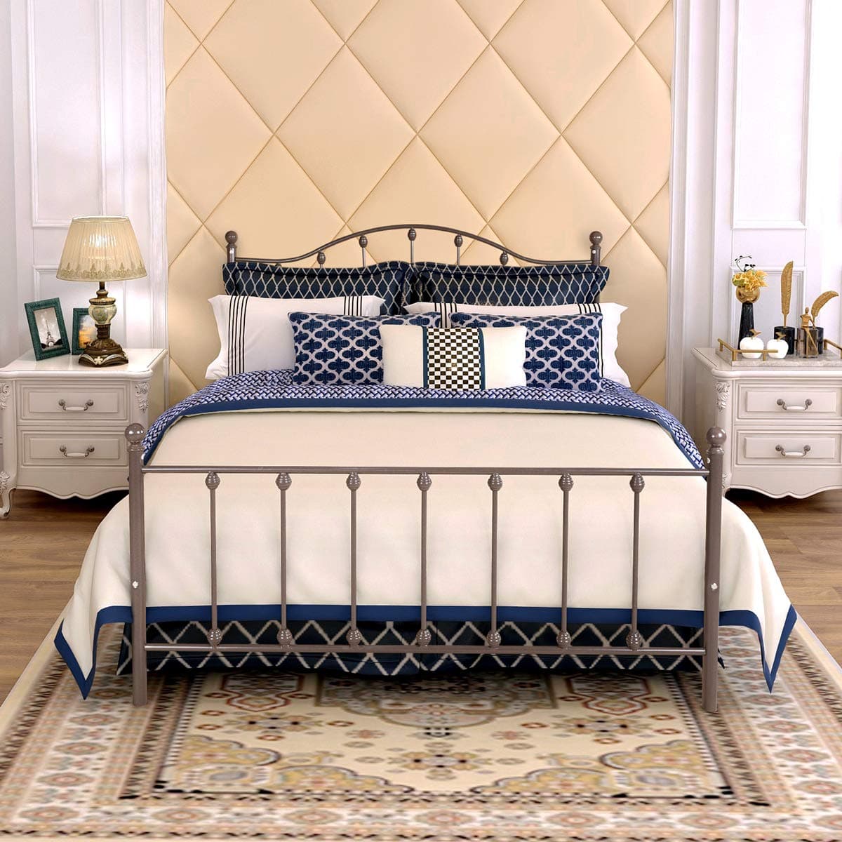 DUMEE Full Size Metal Bed Frame Platform Modern American Style Mattress Foundation with Headboard and Footboard Bronze