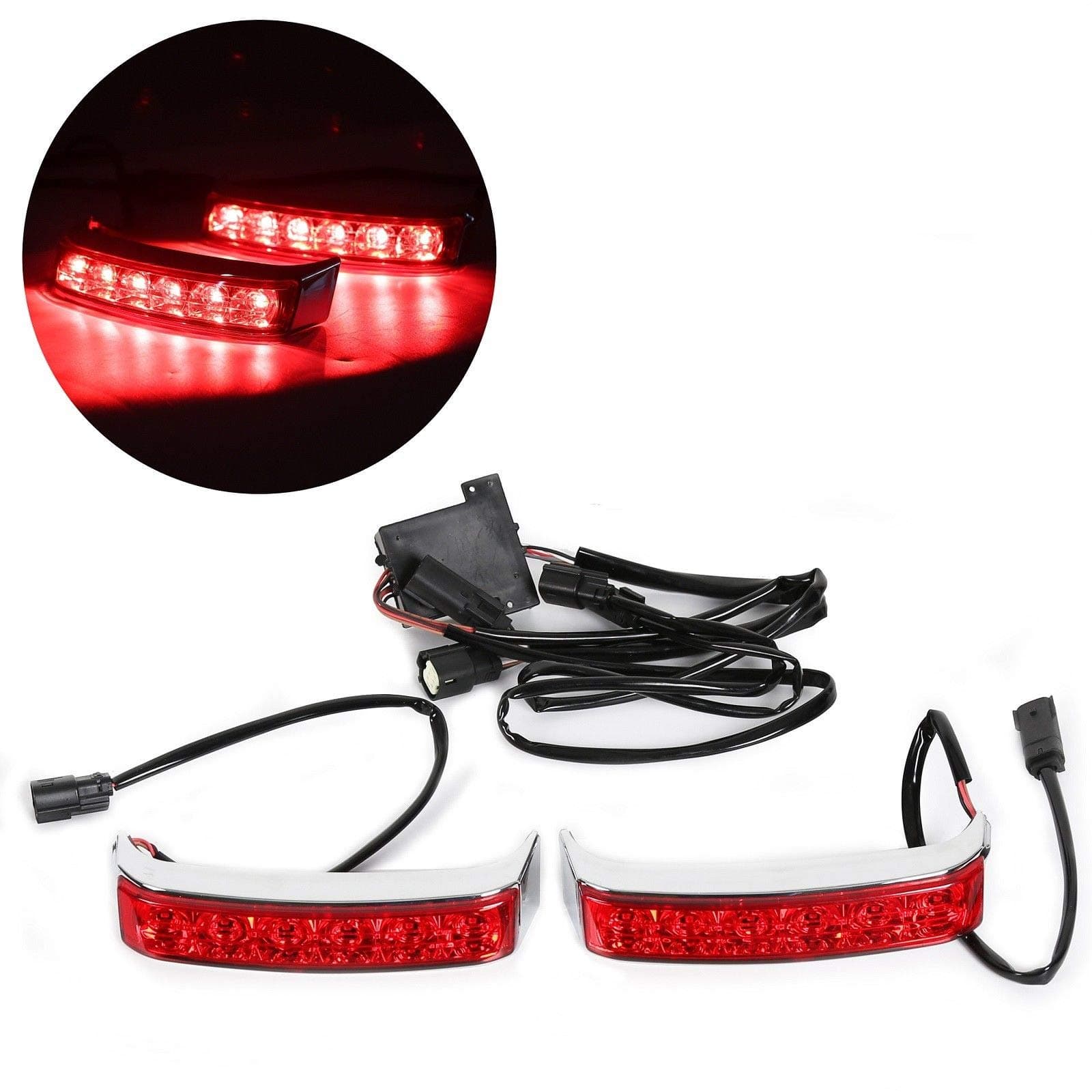 LED Saddlebag Run/Brake/Turn Lamp Light Chrome Housing/Red Lens For Harley 14-19