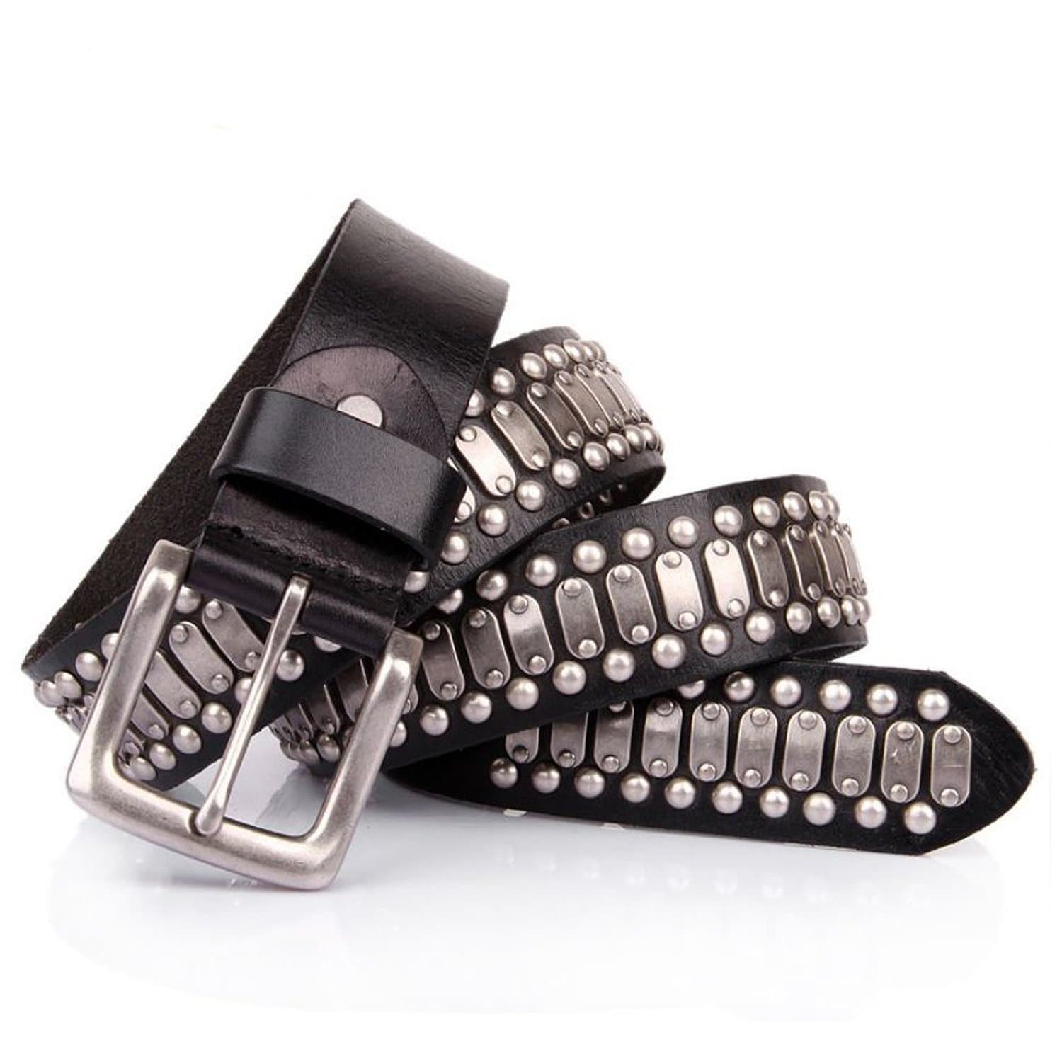 Punk Rock Studded Belt Italian Leather Black