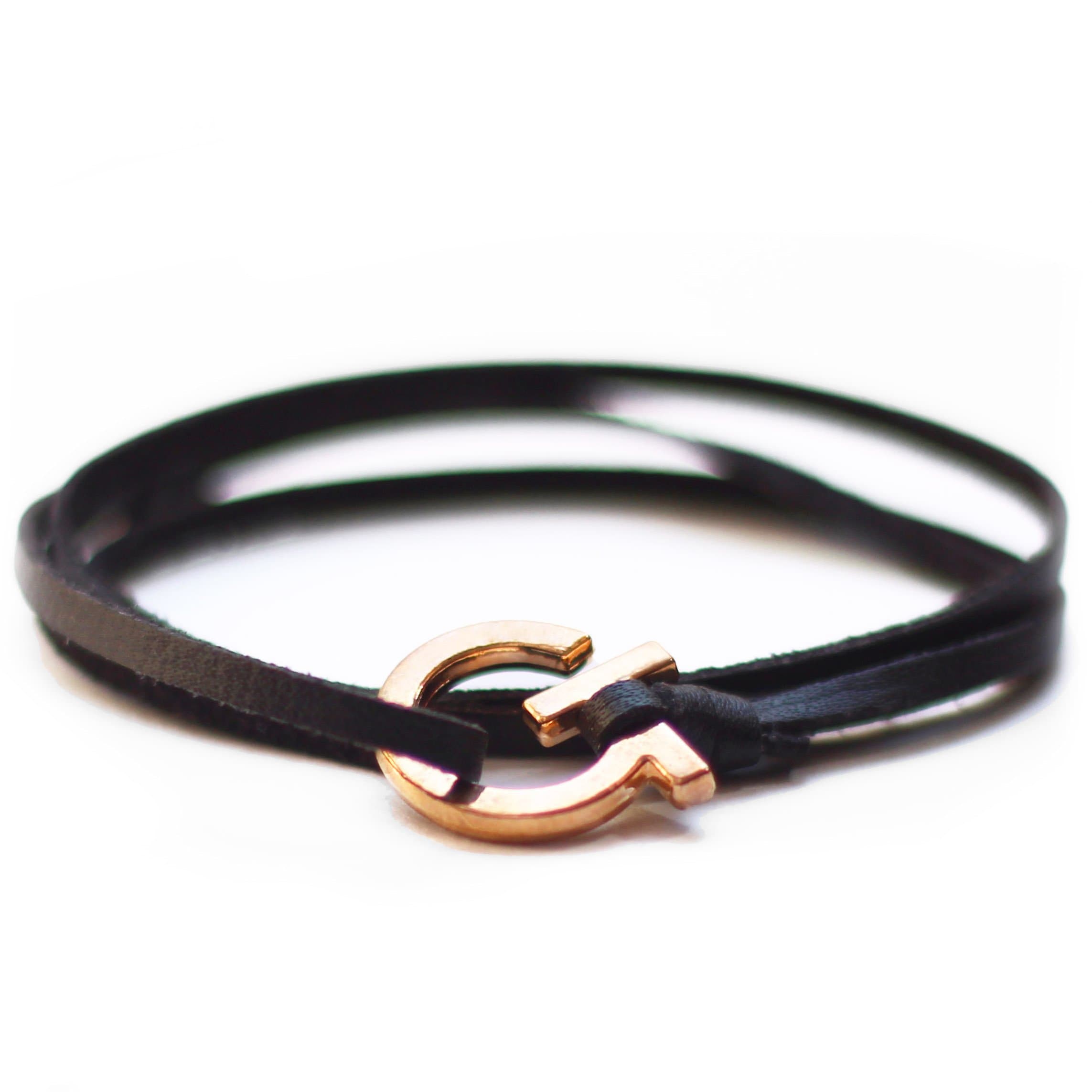 Global Tie Leather Anchor Bracelet Wrist Wrap • Adjustable • Eco-Friendly • for Men & Women Fashion (Gold)