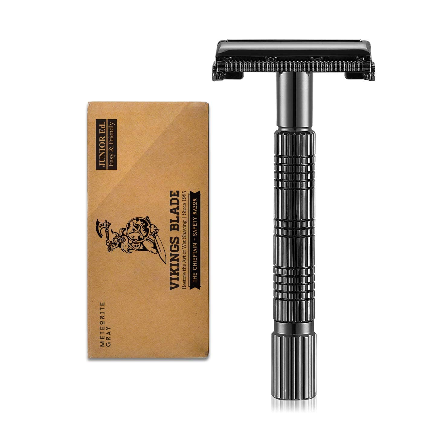 VIKINGS BLADE The Chieftain JR Double Edge Safety Razor, Meteorite Gray (Slim & Mild)