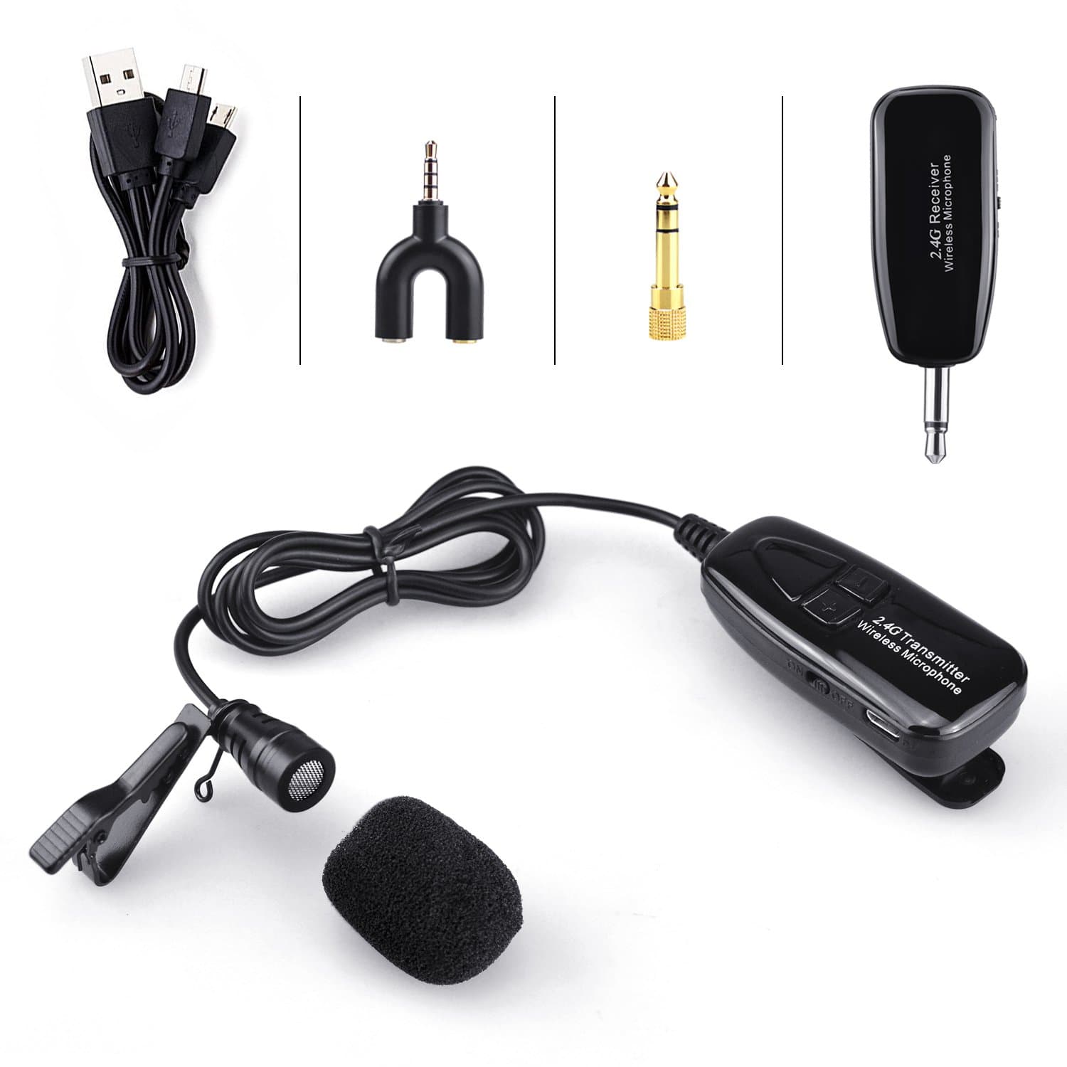 2.4G Wireless Lapel Microphone 40m Stable Wireless Transmission, for Voice Amplifier, Smartphone iPad Camera Voice Recording, Out Speaker, Karaoke, PA System (lavalier Recording Microphone)