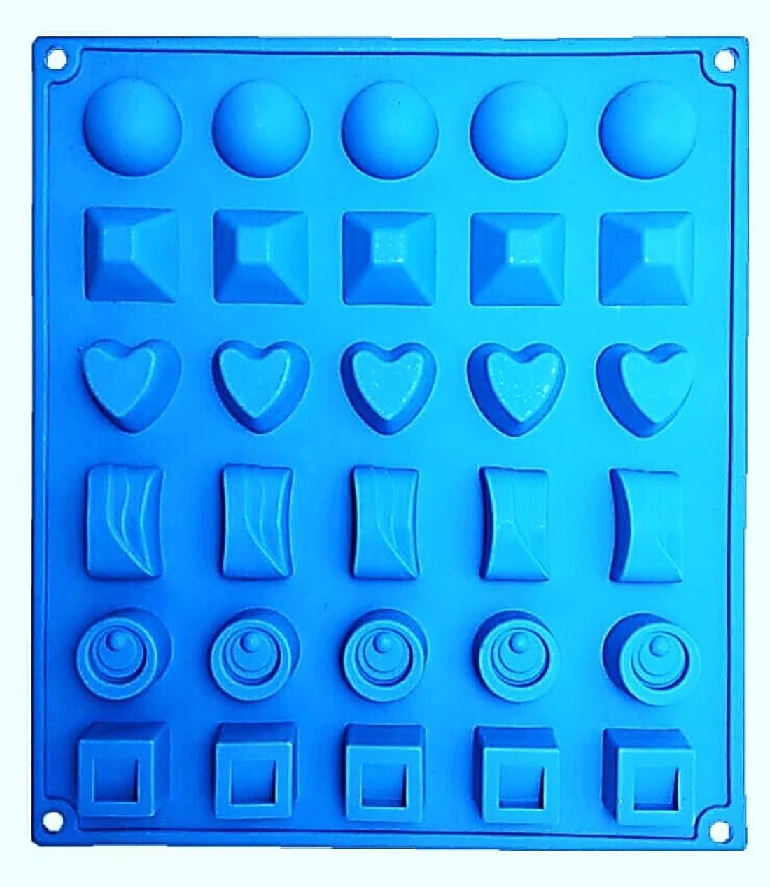SHERAGO™ Silicone Chocolate Making Molds Tray (High Thickness) Multi Shapes of Cavity - Round, Heart, Layer, Pyramid, Square, Round Dot (Bright Blue Color)