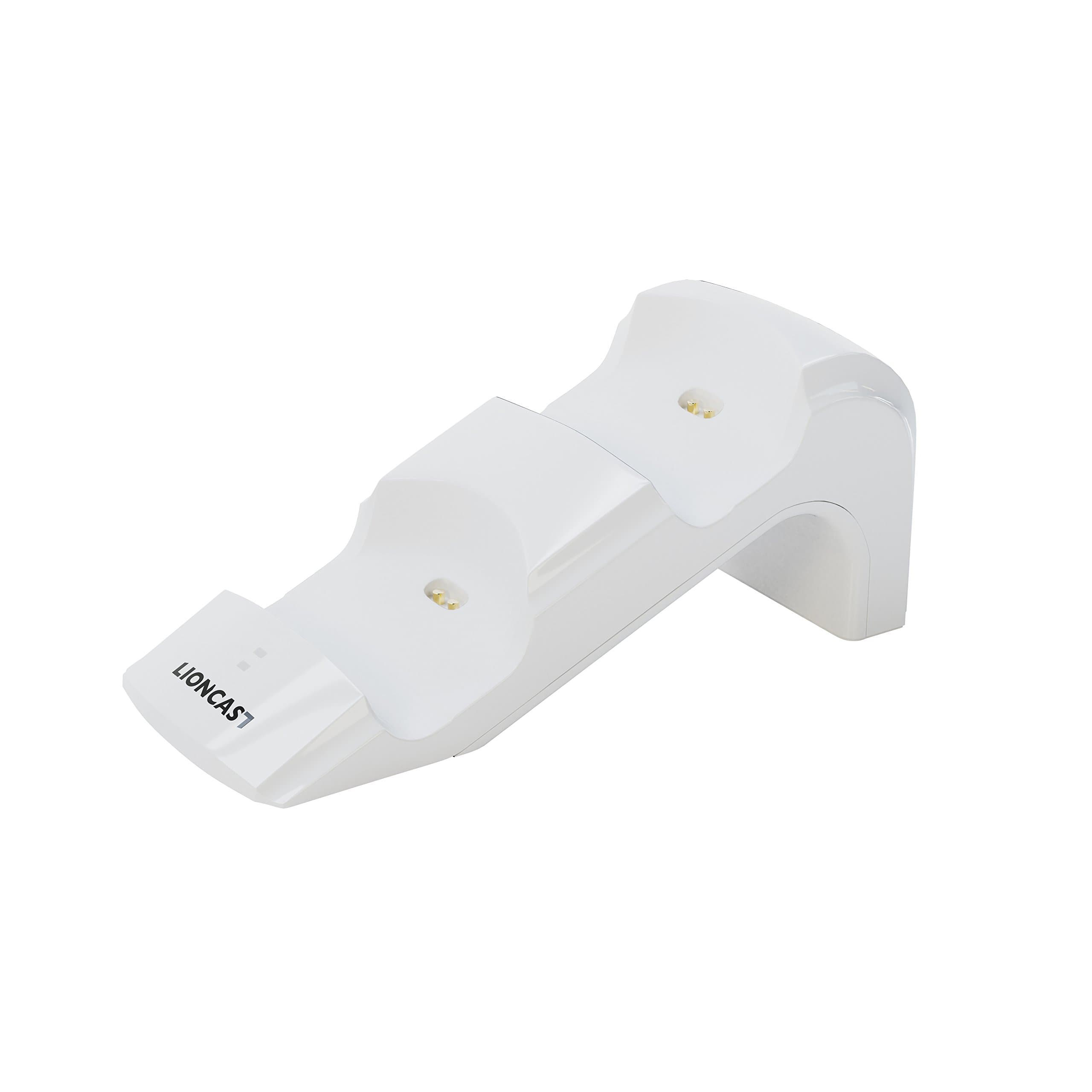 Lioncast LC20 Dual Charging Station for 2 PS4 Controllers with LED Light Indicators, Rechargeable Batteries & Power Supply Unit for PlayStation 4; 5V DC – White