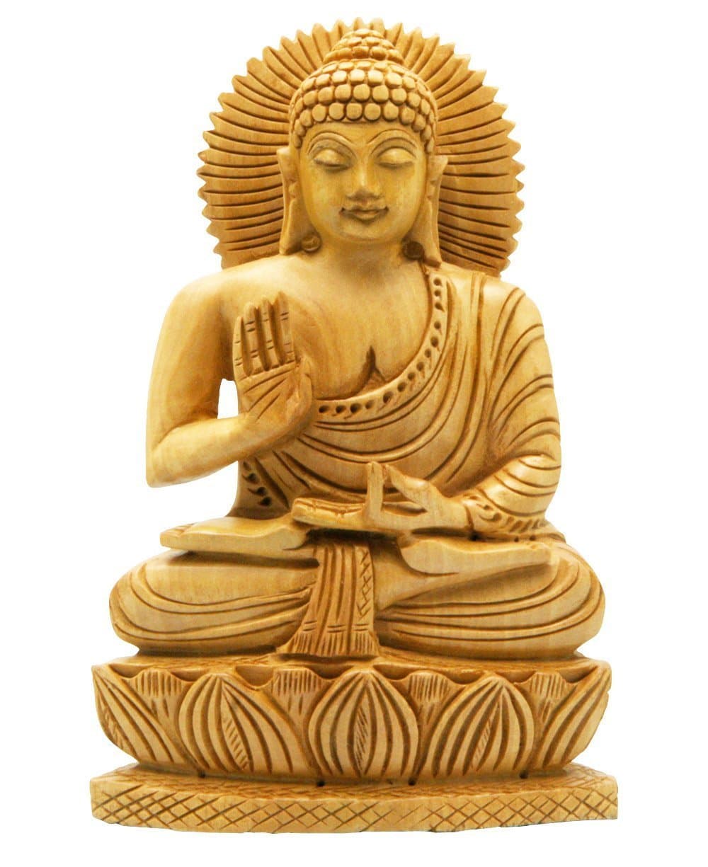 Hand Carved Wood Sitting Buddha Statue