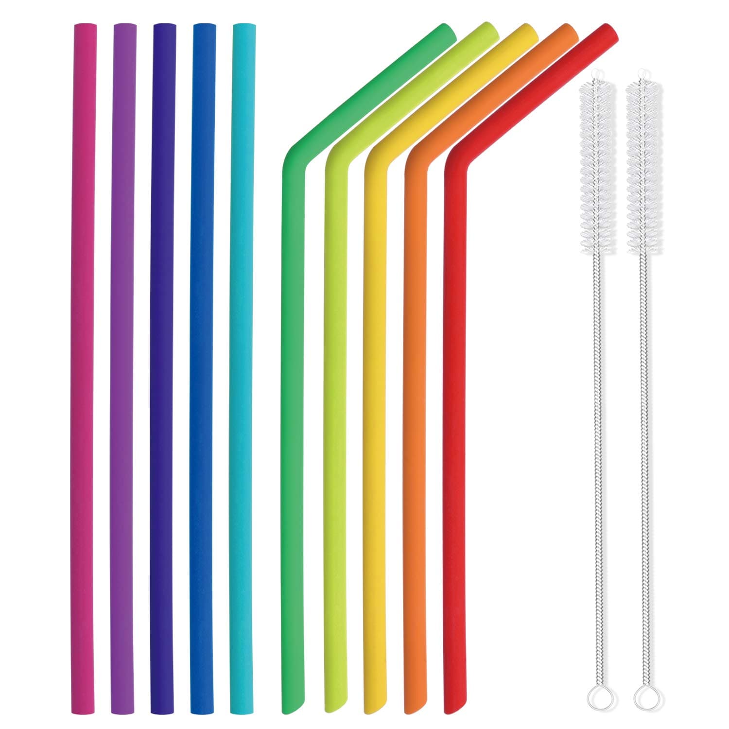 Hiware Reusable Silicone Drinking Straws - Regular Size - Long Flexible Straws with 2 Cleaning Brushes for 20oz and 30oz Tumblers