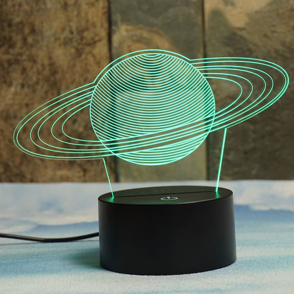 Saturn’s Rings 3D LED Night Light Table Desk Lamps, HAIYU 3D Optical Illusion Visual Lamp 7 Colors Touch Table Desk Lamp