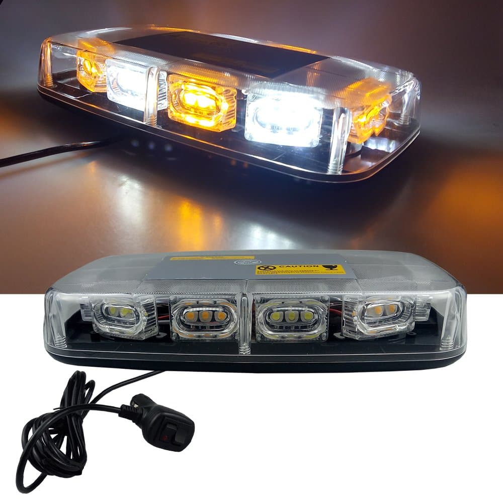 High Intensity Law Enforcement Emergency Hazard Warning LED Mini Bar Strobe Light with Magnetic Base 12V-24V (Amber & White & Amber & White)