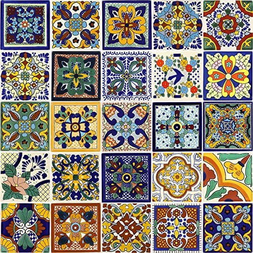 Tile Set of 25 Individual 4¼ x 4¼ Mixed Ceramic Talavera Mexican Tiles
