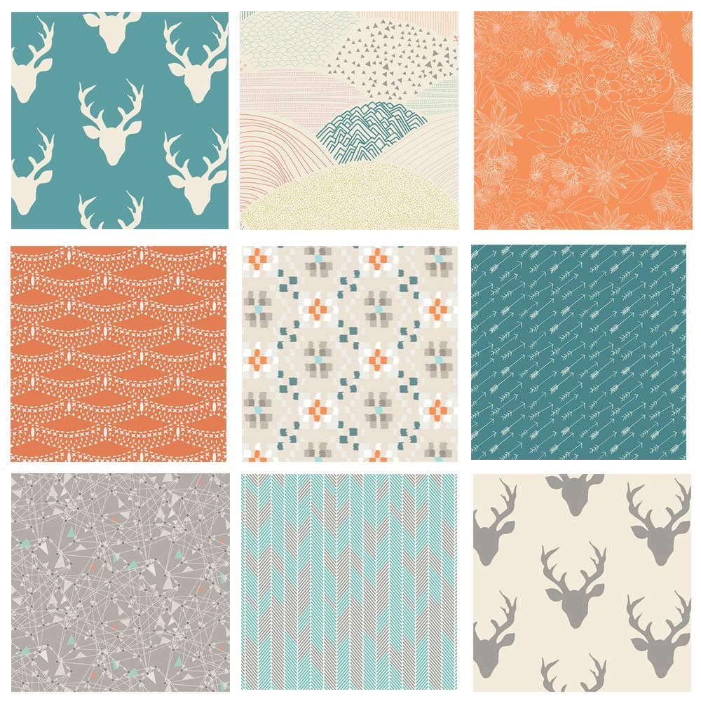 Southwestern Quilt Fabrics | Hello Bear Fabric Bundle | Teal Peach Gray Fabrics | Deer Silo Fabrics | Western Theme Fabrics | Modern Quilt Fabric | Cultivate Indian Summer | Art Gallery (Fat Quarters)