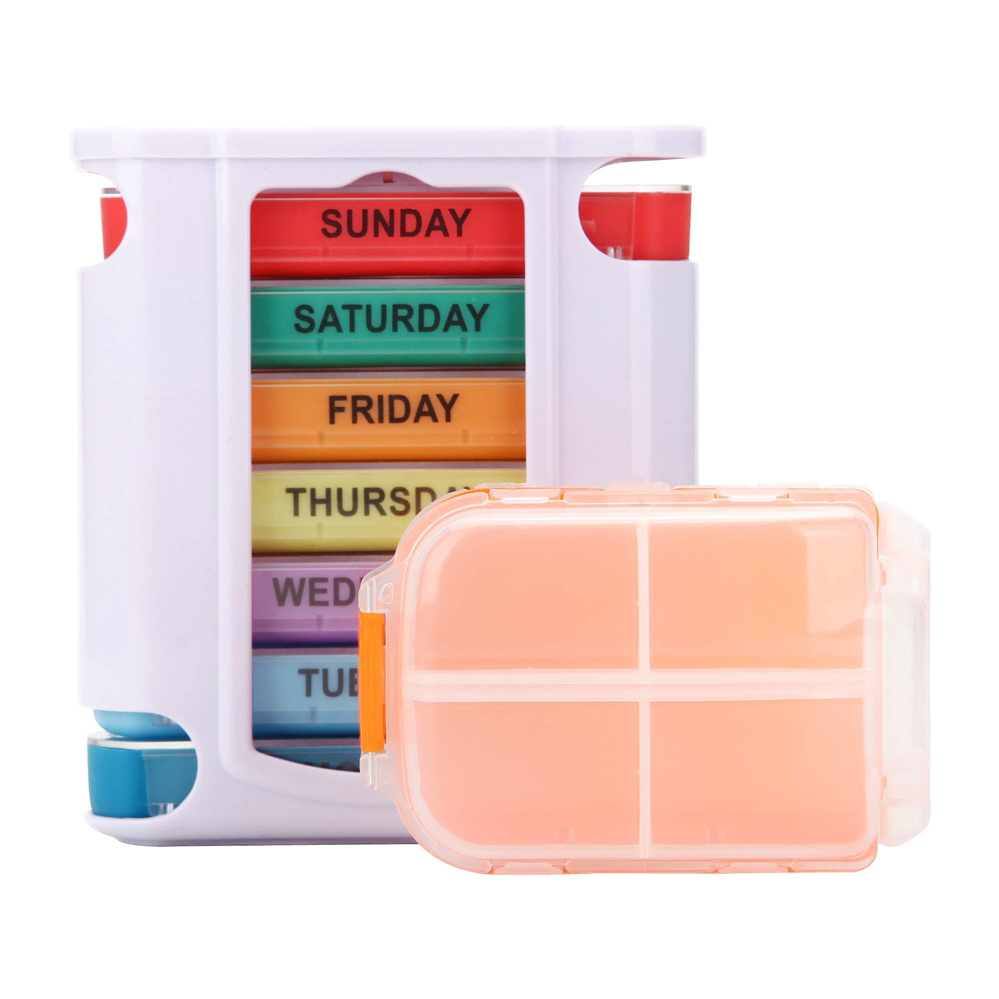 Weekly (7-Day) Pill Organizer - 4 Times a Day Medicine Case - Extra Orange Pill Box