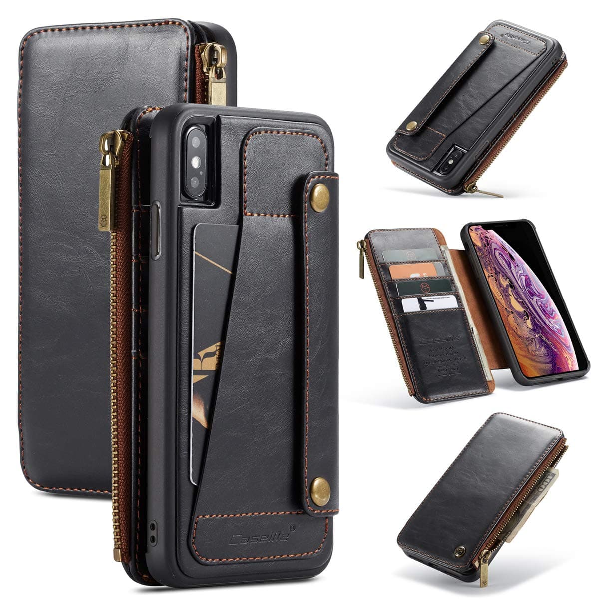ARJOSA iPhone X 11 8 7 6 & Plus Folio Flip Shockproof Protective Leather Wallet Case Cover with Kickstand Slot Card Holder for Apple (Black, iPhone 11 Pro)