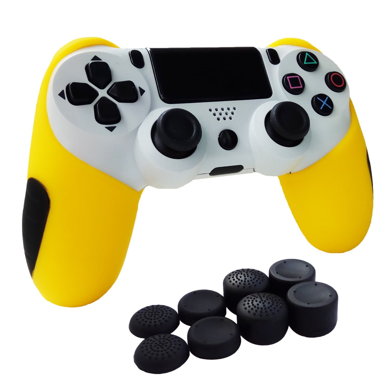 Hikfly Super Thicker Rubber Oil Silicone Controller Half Cover with FPS Pro Thumb Grips Caps Kits for Sony PS4/Slim/Pro Controller (Yellow)