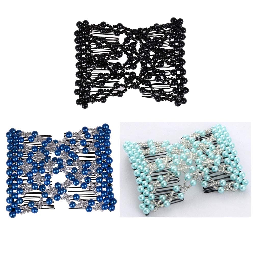 Ruihfas Pack of 3 Awesome Easy Stretching Combs, Hand-beaded Double Combs Hair Clips for Women Girls