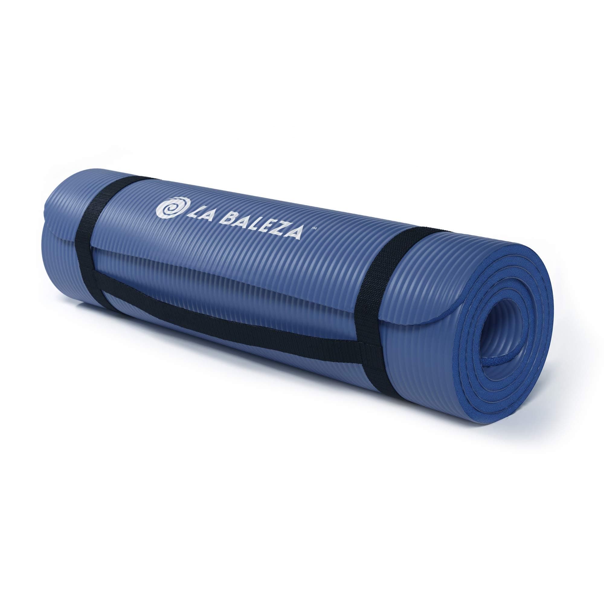 La Baleza Yoga Mat, 3/8 Inch ExtraThick Exercise Mat for Yoga, Pilates and Personal Fitness, Ridged Rubber Surface for Non-Slip Grip, Includes Carrying Travel Strap, Multiple Colors