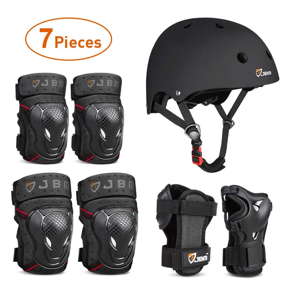 JBM 4 Sizes Extra Pads Diamond Curved Series Full Protective Gear Set Multi Sport Helmet, Knee and Elbow Pads with Wrist Guards, for Biking, BMX, Scooter, Skateboard, Inline Skating and Others