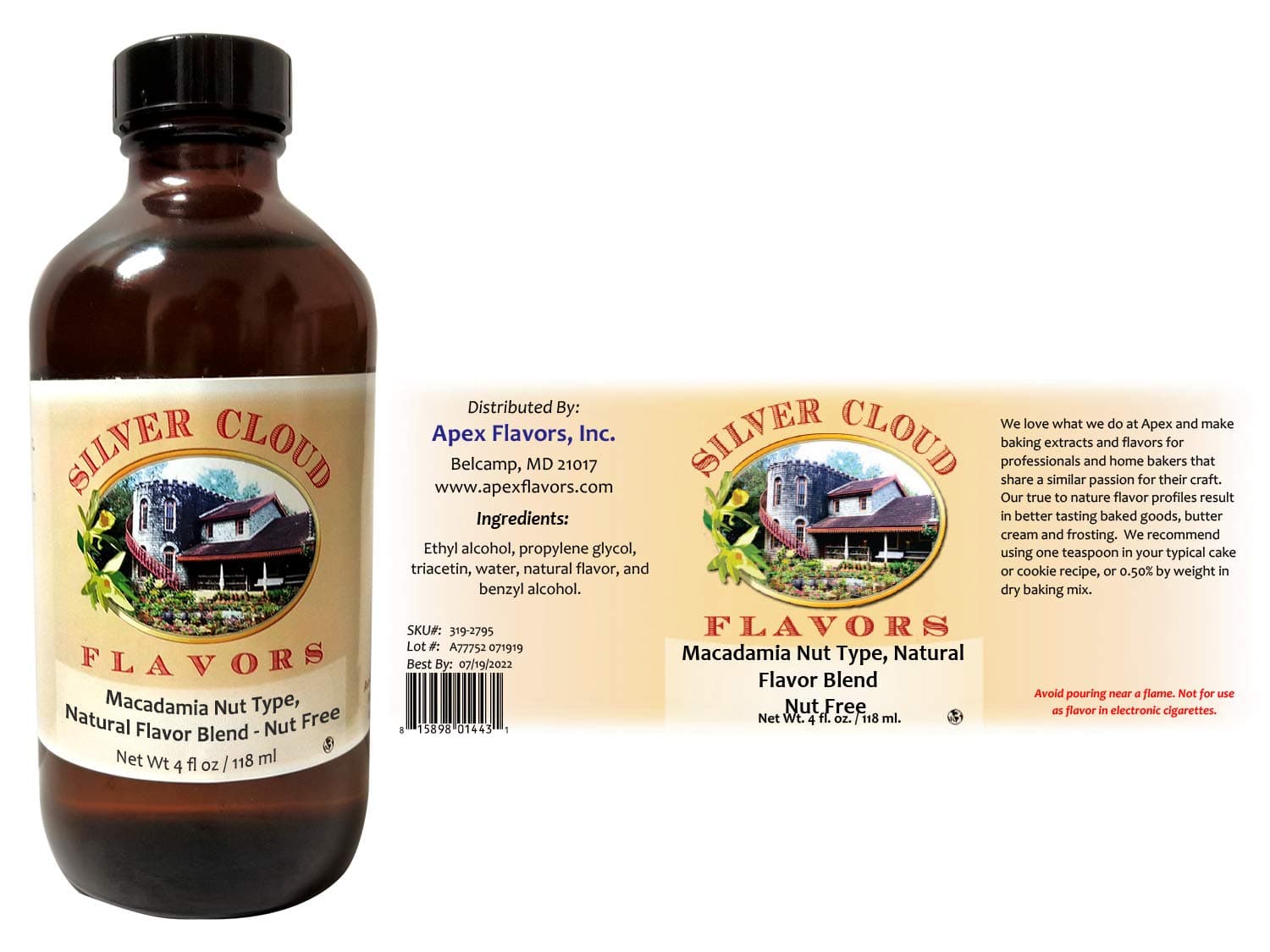 Macadamia Nut Type Extract, Natural Flavor Blend - 4 fl. oz. glass bottle