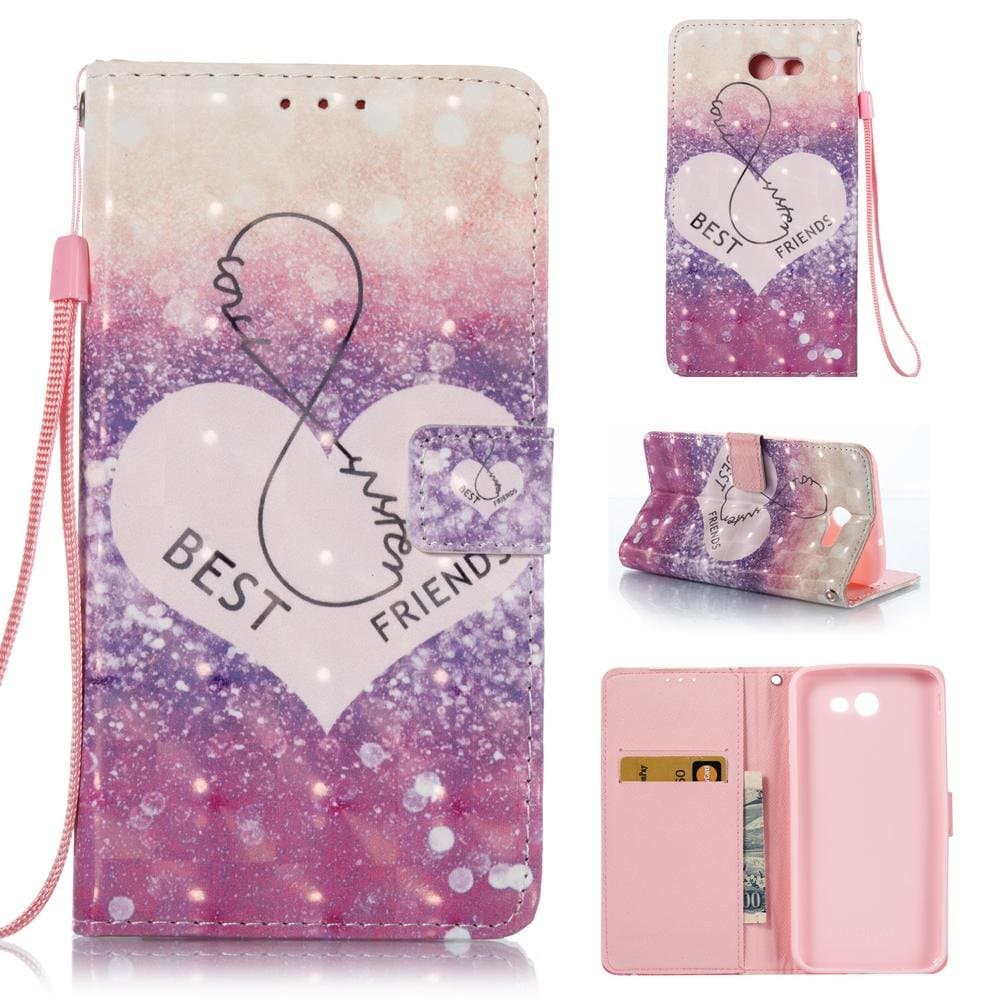 Galaxy J7 V Case, Galaxy J7 Perx Case, Galaxy J7 Sky Pro Case, Galaxy J7 2017 Case, Protective Kickstand Magnetic Closure Card Holding Folio Flip Card Slots Covers for Samsung Galaxy J7 2017-Heart