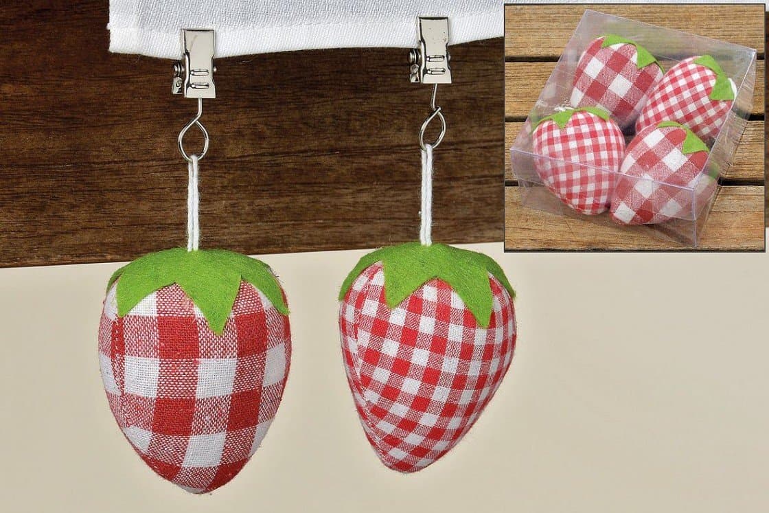 Table Cloth Weight Strawberry Cotton in 2 Designs with Strap and Metal Clip Pack of 4