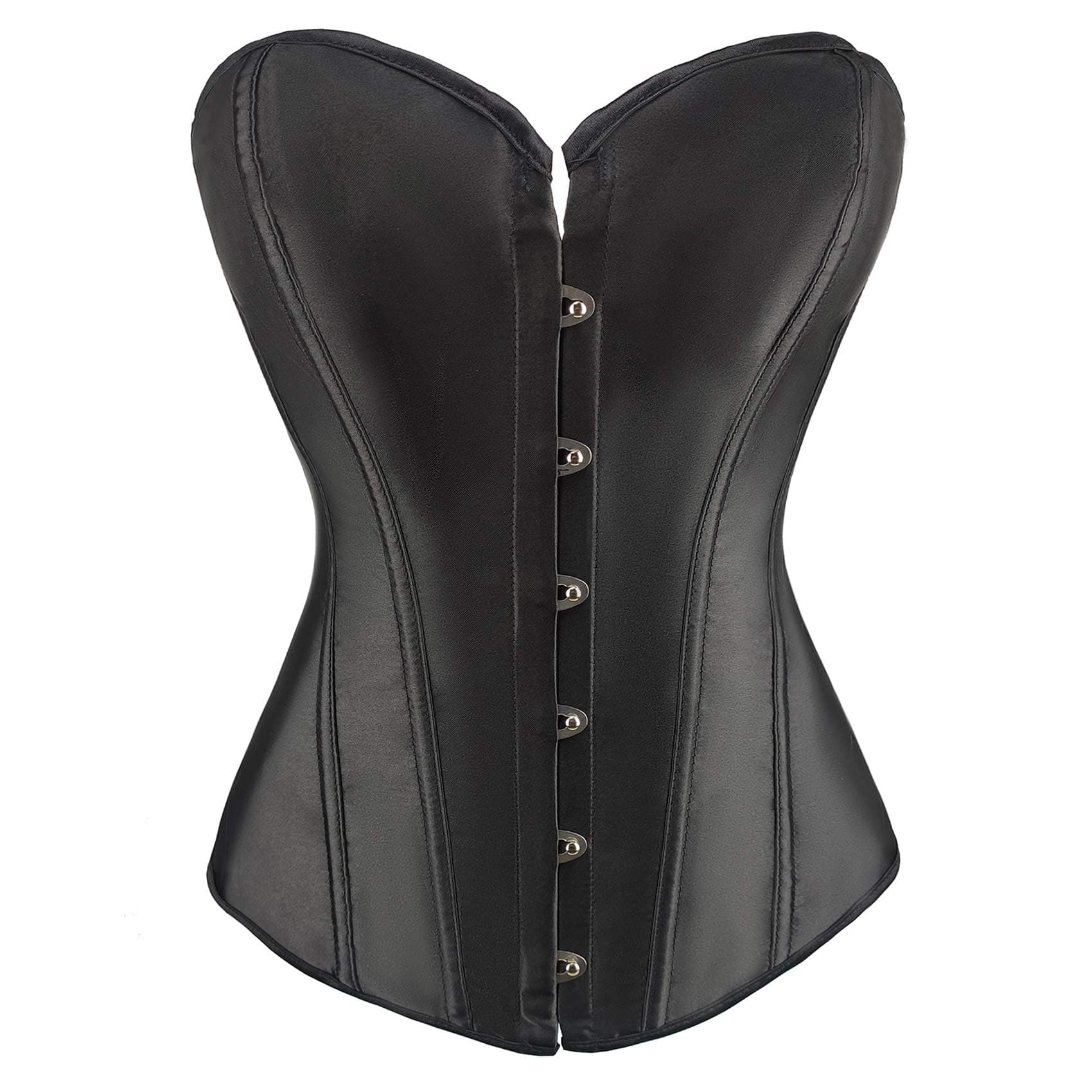 BLFWomen Satin Plain Pure Black Bustier Top Burlesque Basque Shaper Boned Corset