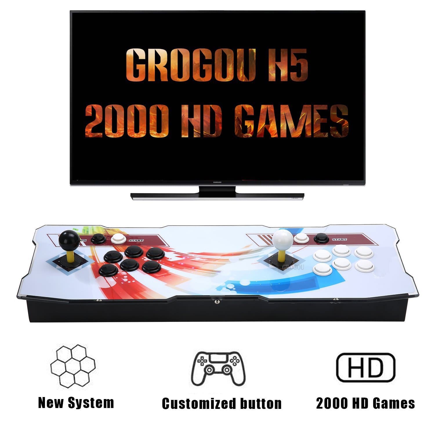 GroGou [2000 HD Acrade Games] H5 Arcade Video Game Console Unique system with 2000 Games, Customeried Buttons and Favourite List Function, 1280x720 Full HD, Advanced CPU
