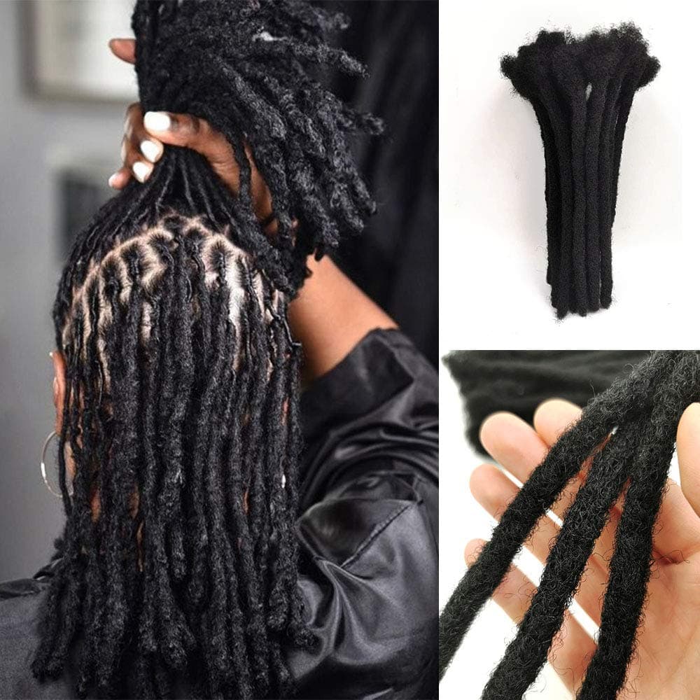 Permanent Loc-Dreadlocks Extensions - 100% Human Hair Dreadlock Locs Full Handmade 8inch 40 Locs Natural Black