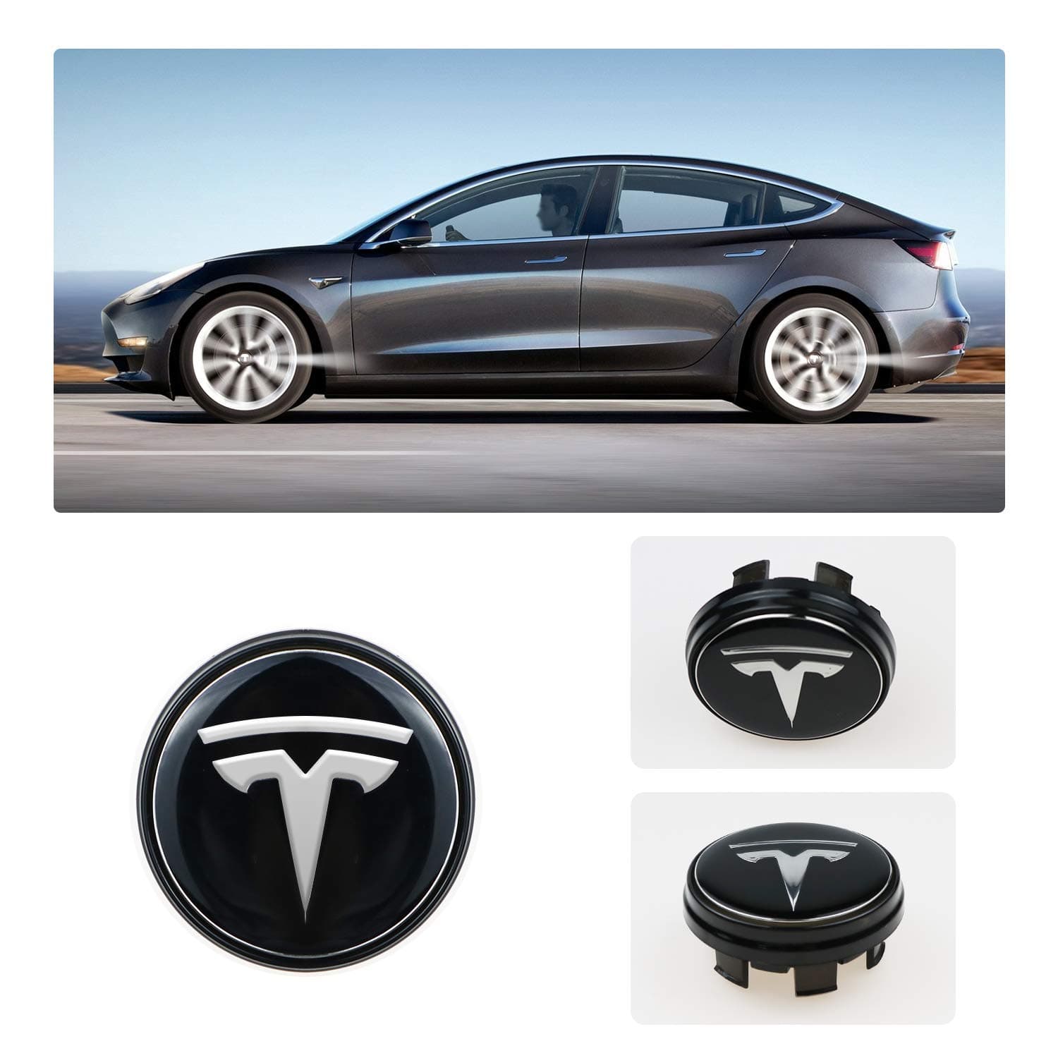 Gabriel Model 3 S X Accessory 4PCS Wheel Logo Hub Center Caps Cover with Lights LED Car Modification Special Atmosphere Lamp (white)