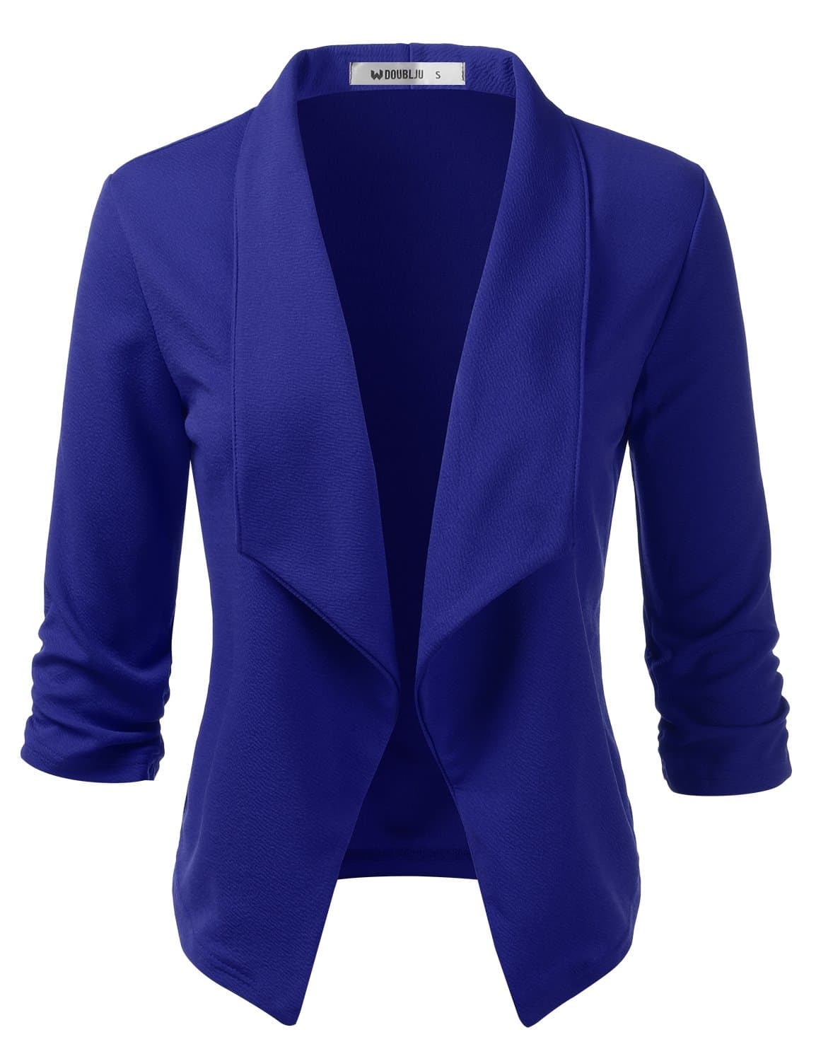 Women's Casual Work Ruched 3/4 Sleeve Open Front Blazer Jacket with Plus Size