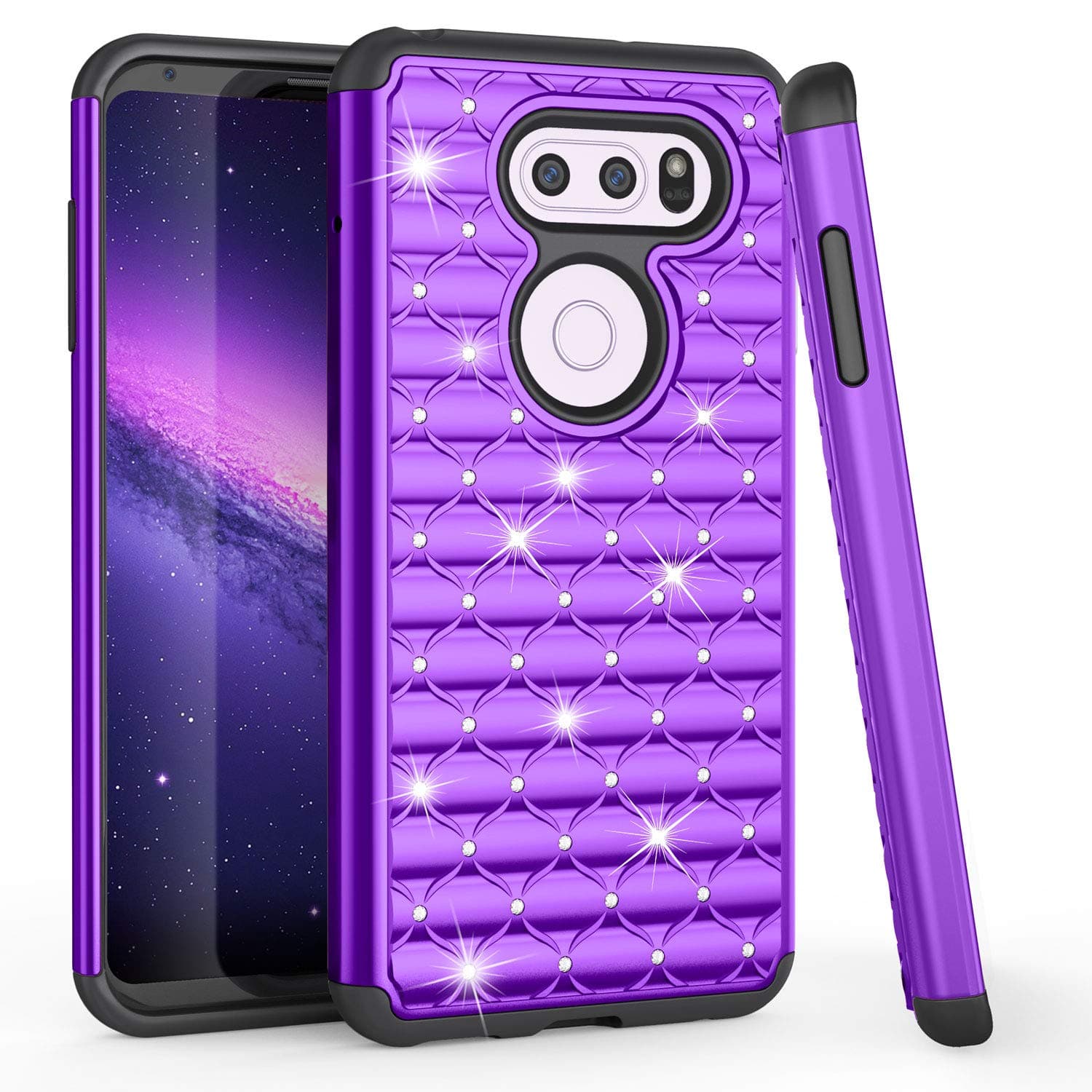 TILL LG V30 / V35 Case, LG V30 Plus Cute Case, TILL Studded Rhinestone Crystal Bling Diamond Sparkly Luxury Shock Absorbing Hybrid Defender Rugged Slim Glitter Case Cover for Girls Women [Purple]