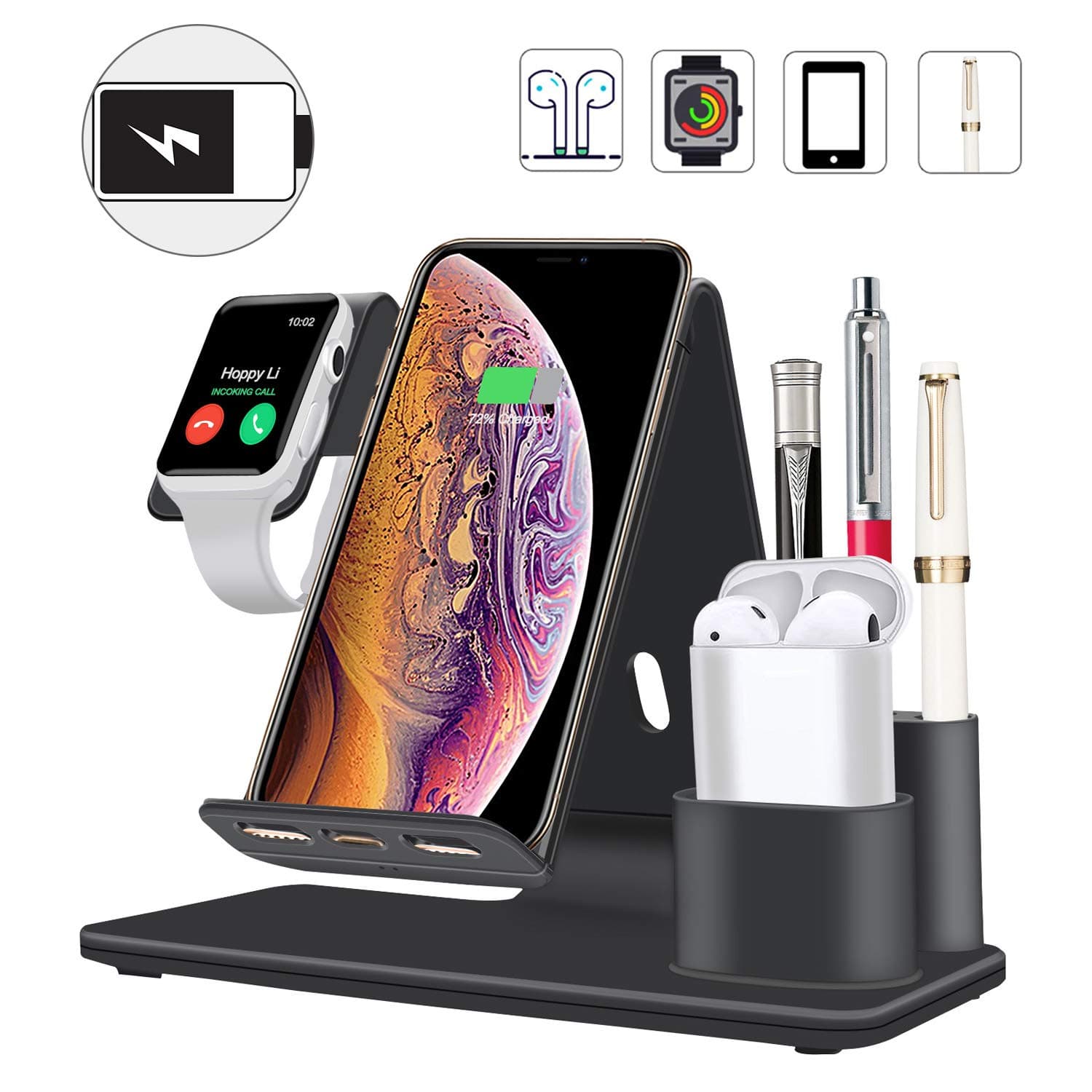 3 in 1 Wireless Charger for Apple iWatch 1 2 3 4 Generation,Charging Station for Airpods, Qi Fast Wireless Charger Dock for iPhone X/8/7/6s Plus Samsung S8 and Other Qi-Enabled Devices