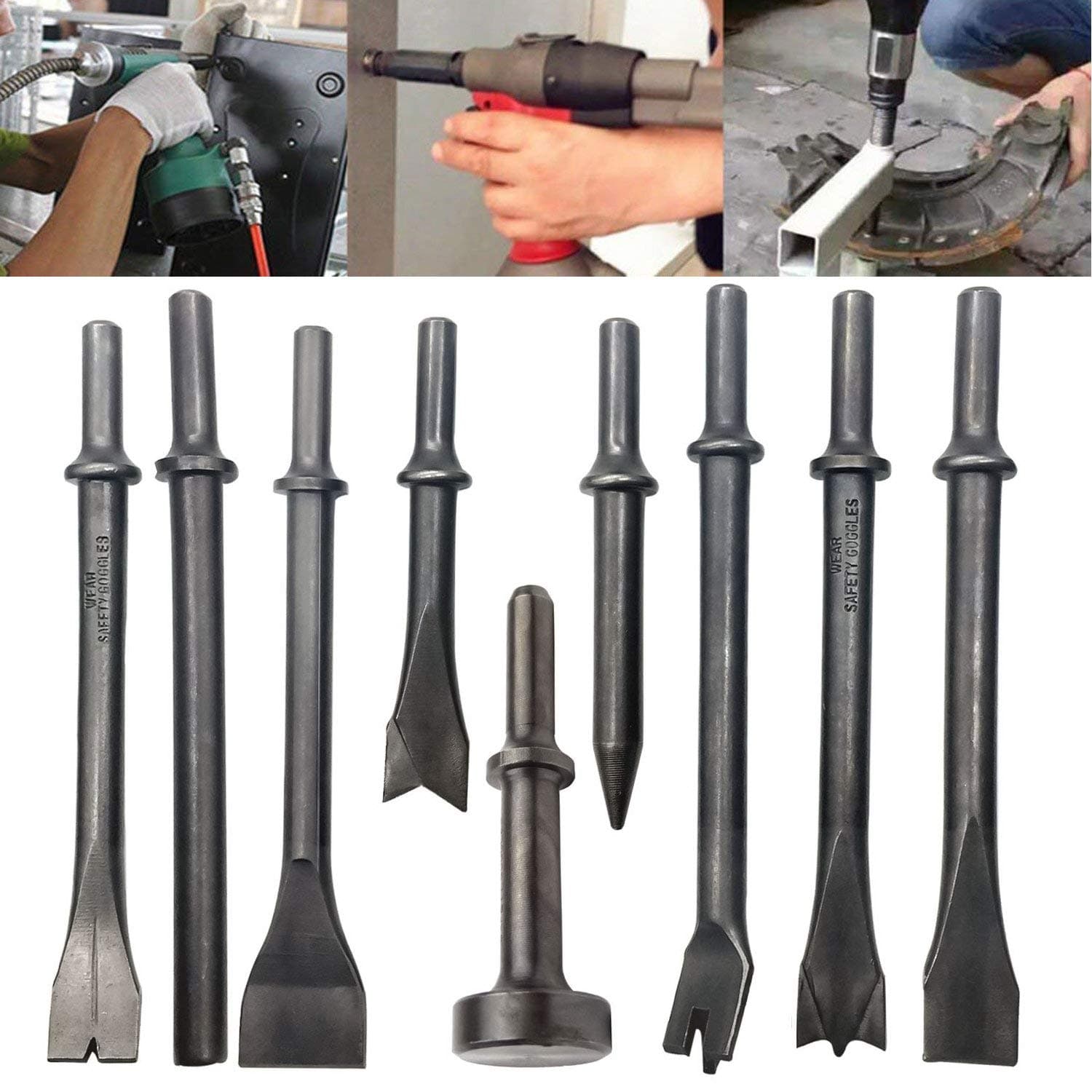 SuperMMark 9-Piece Air Hammer Punch Chipping Bits Pneumatic Chisel Socket Set