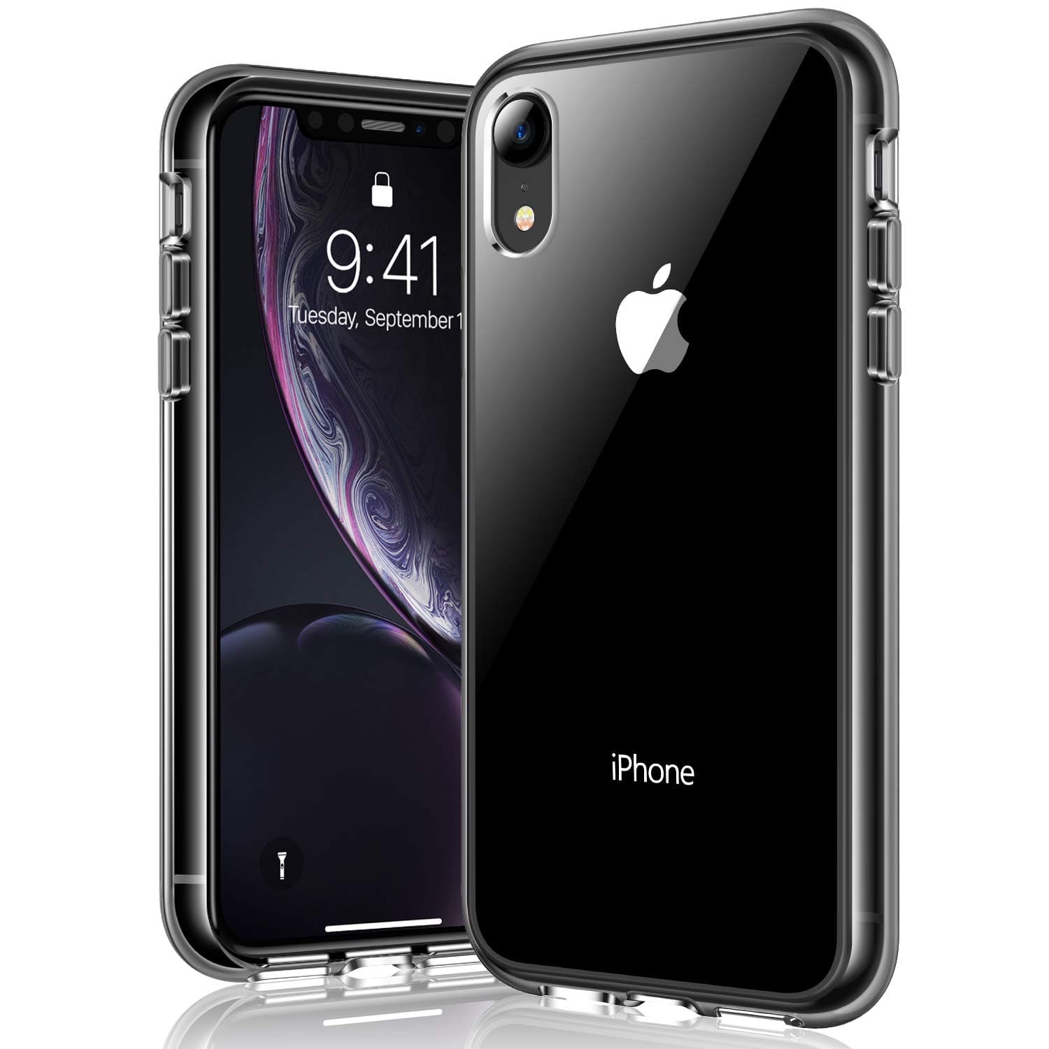 RANVOO iPhone XR Case, Clear Shockproof iPhone XR Phone Case [Military Grade Protection] with Soft TPU Protective Bumper and Transparent Hard PC Back Cover for iPhone XR (6.1 inch) - Black