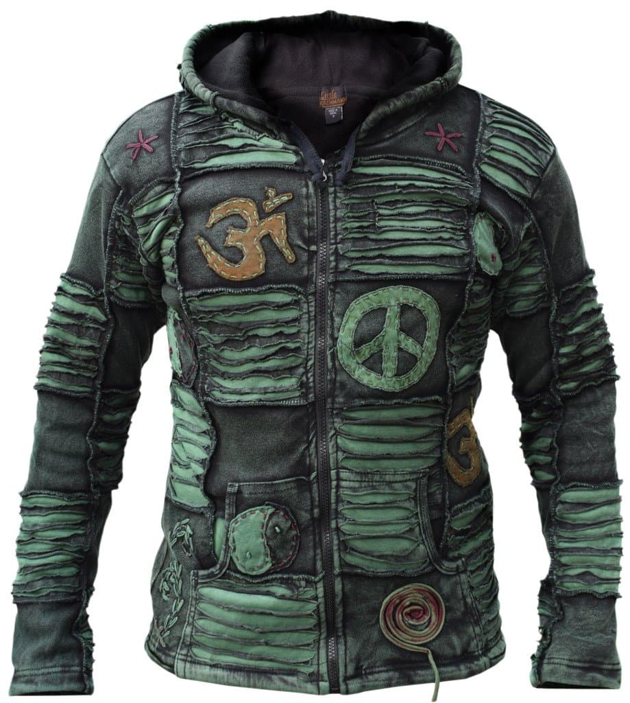 Little Kathmandu Men's Green Stonewashed Gothic Razor Cut Pixie Hood Jacket