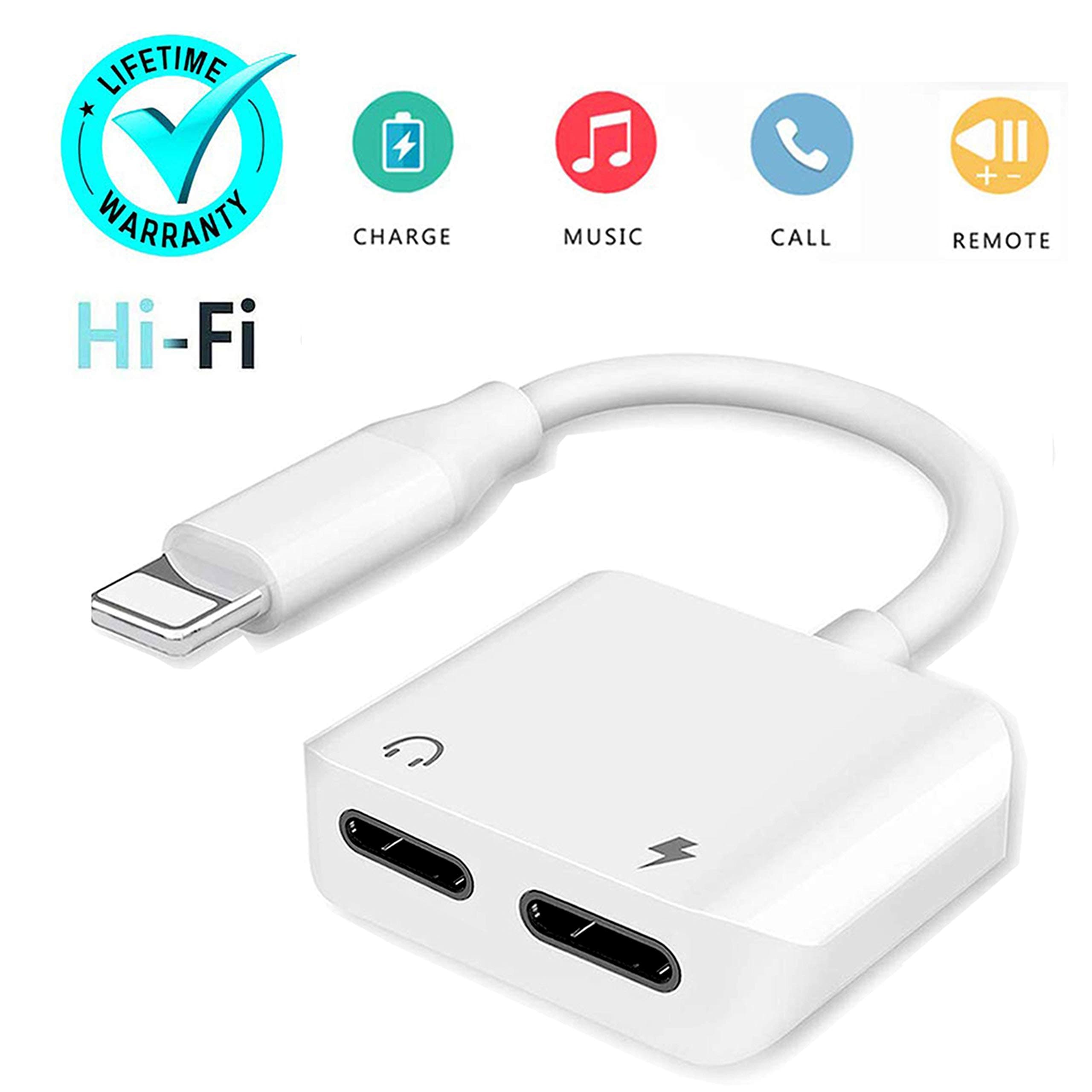 Headphone Adapter for iPhone XR Adapter AUX Audio Charge Adapter Car Charger [Audio+Charge+Call+Volume Control] Dual Earphone Cable Converter Compatible for iPhone X/XS Max/8/8Plus Support IOS 12