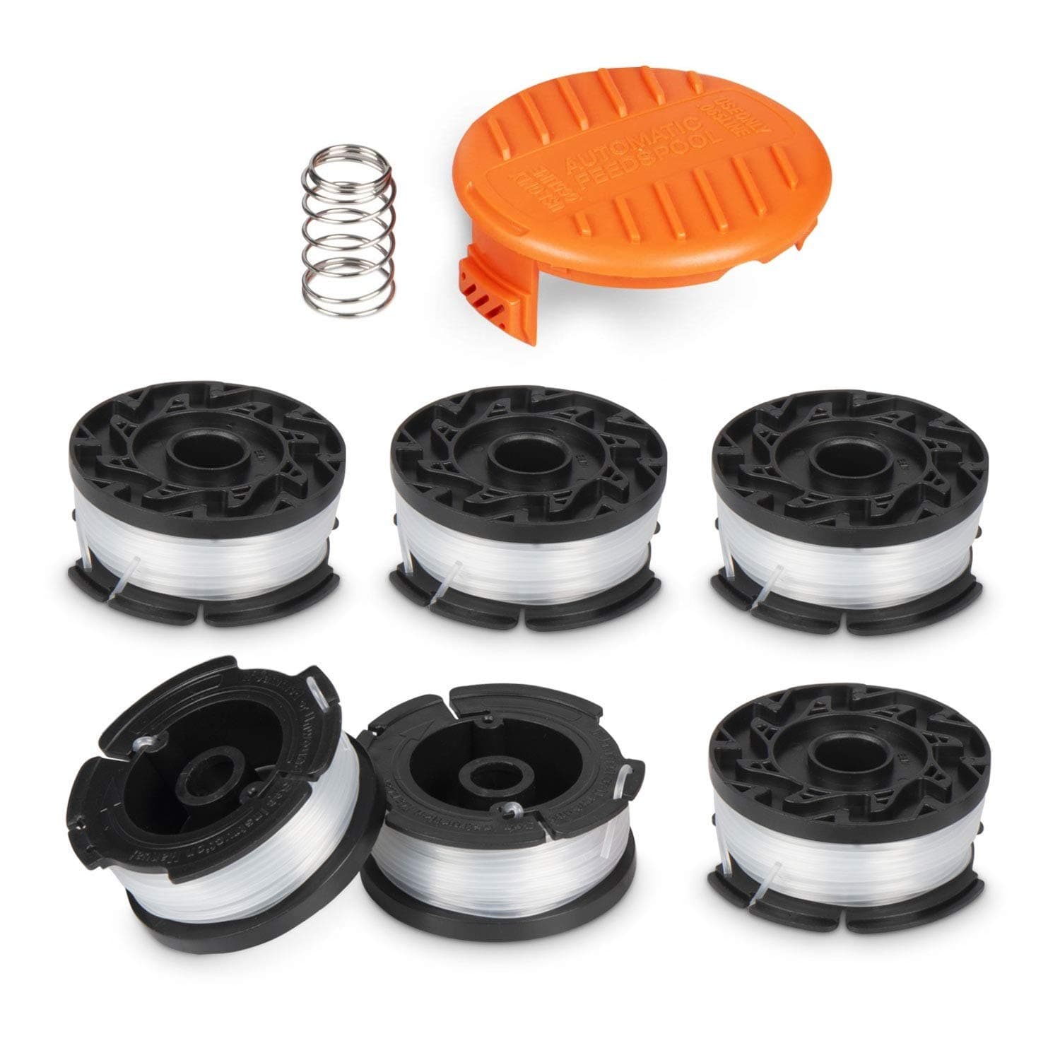Deyard Trimmer Spool Compatible with BLACK + DECKER Autofeed System Replacement Durable AF-100 String Trimmer Edger, 30ft 0.065 inch Line String Trimmer (6 Replacement Spool, 1 Spool Cap, 1 Spring)