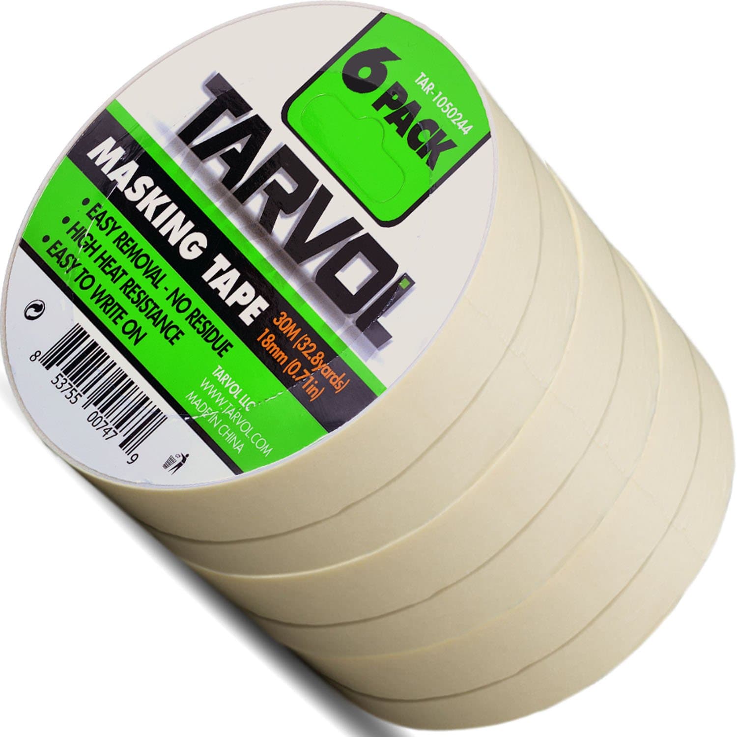 Masking Tape (Huge Pack of 6) Each Roll is ¾ x 33 Yards - Approved for Interior or Exterior Use - Easy to Write On - Industrial or Household Use