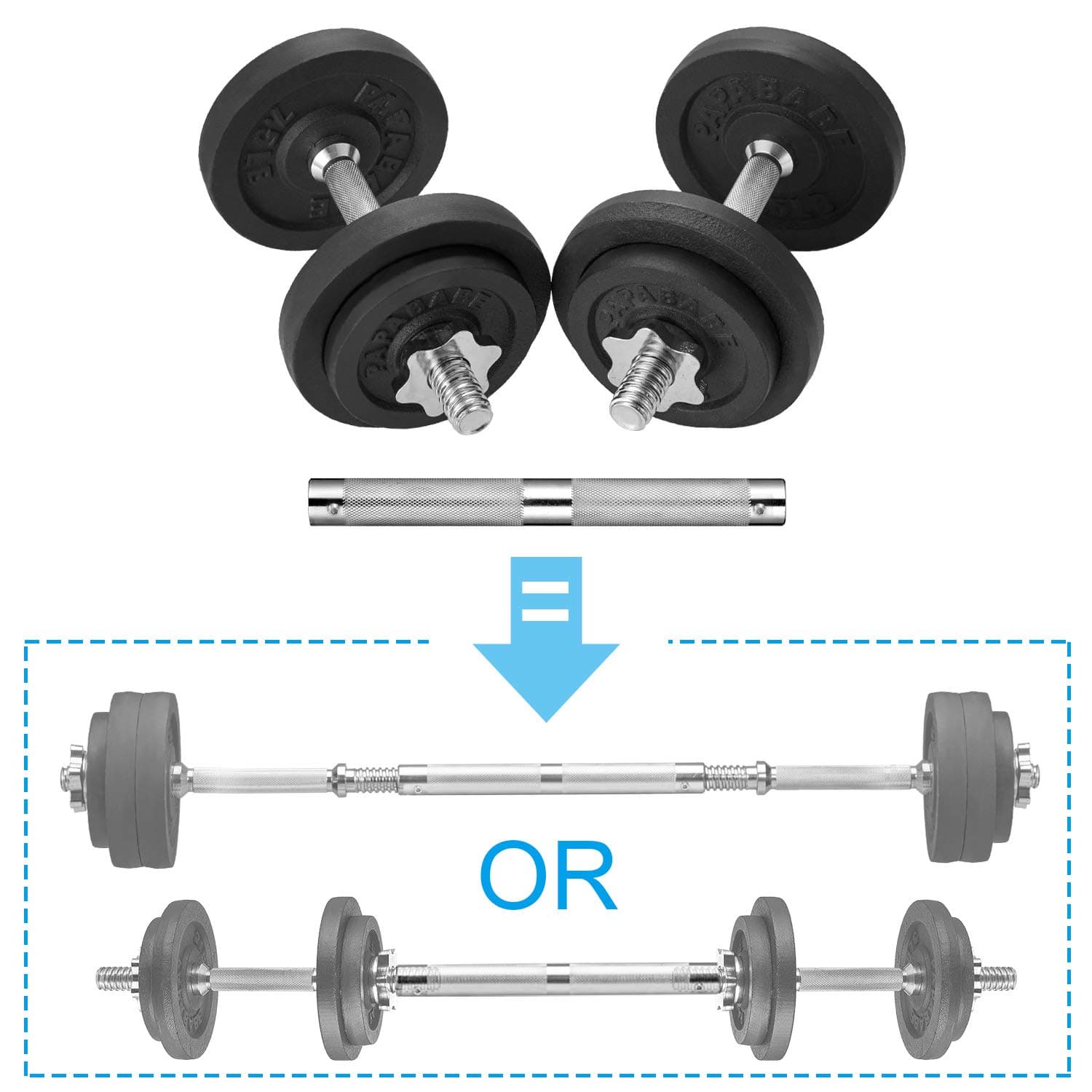 papababe Adjustable Dumbbells Cast Iron with Connector 40, 50, 65, 105, to 200 LBS, Adjustable Dumbbell Sets, Lifting Dumbells.（25, Pair）