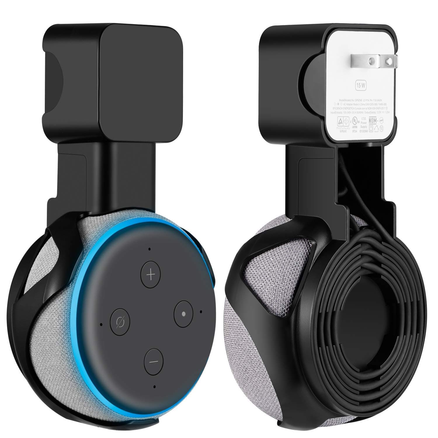 Galdoo Outlet Wall Mount Hanger Stand for Echo Dot 3rd Gen, Upgraded Space-Saving Solution with Cord Management for Your Smart Home Speakers Without Messy Wires or Screws (2, Black)