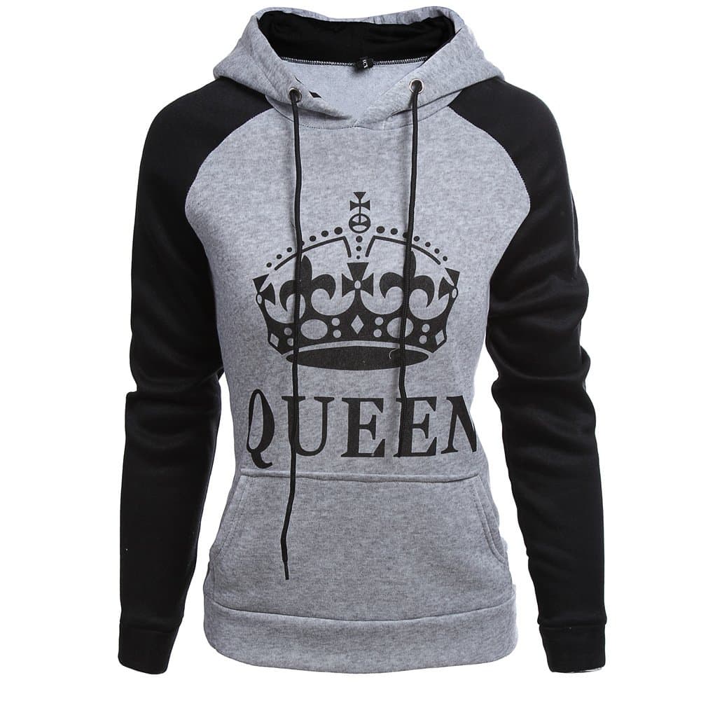 King Queen Matching Couple Pullover Hoodie Set Valentine's Day Gift His & Hers Hoodies