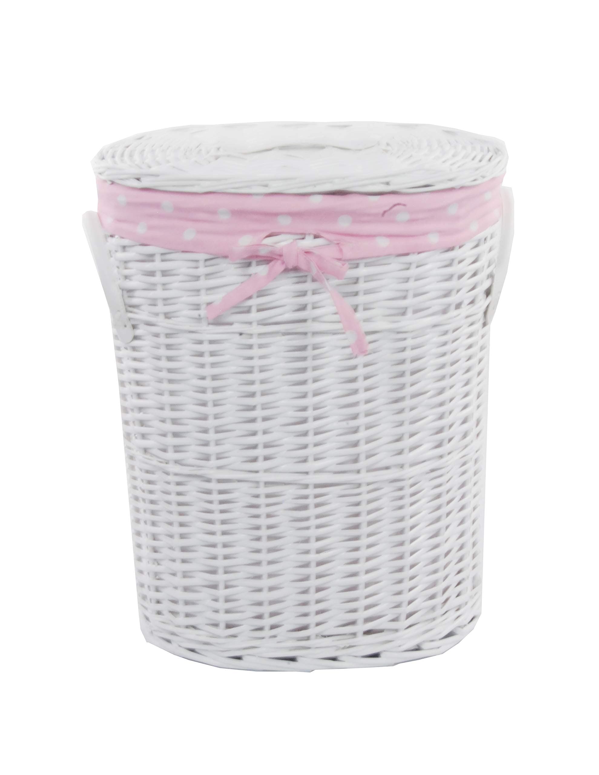 DVier VWWK-22WOval-a Laundry Basket Wicker White Oval with Lid Cover Pink 37 x 26 x 48 cm