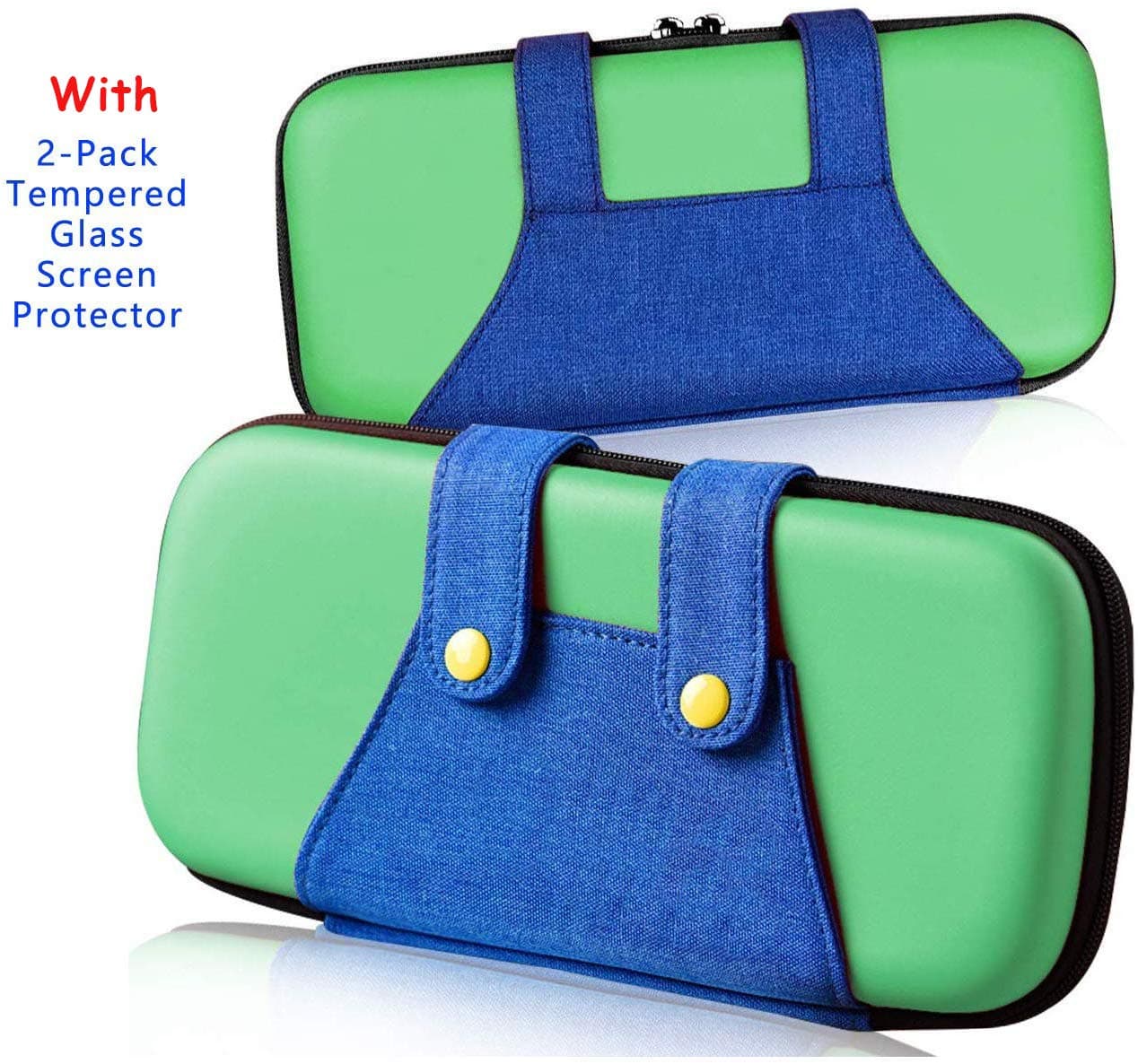 DJROLL Carrying Case Compatible with Nintendo Switch, Stylish Portable Hard Shell Travel Protection Carrying Case Game Pack with (2 pack) Tempered Glass Screen Protector, 10 Game Card Slots (Green)