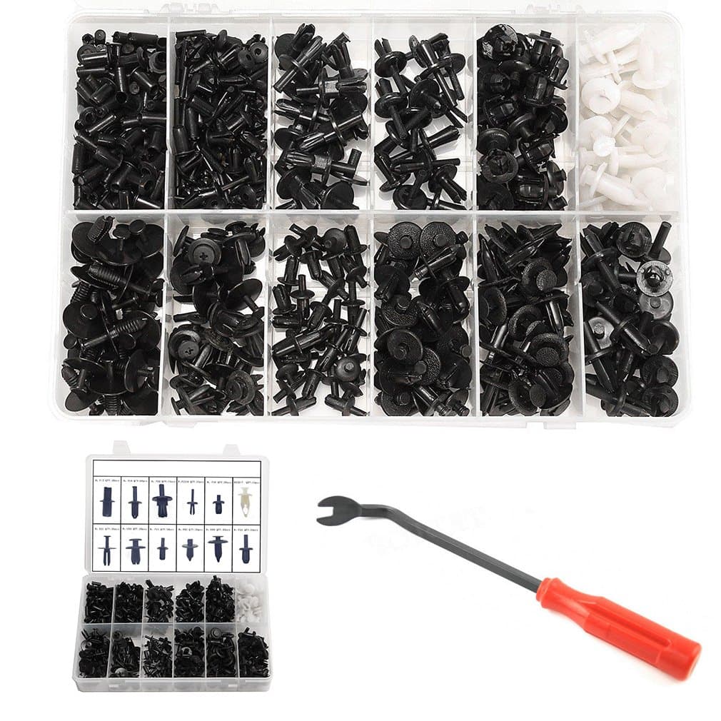 Universal plastic clips with release tool, assortment of 350 pieces