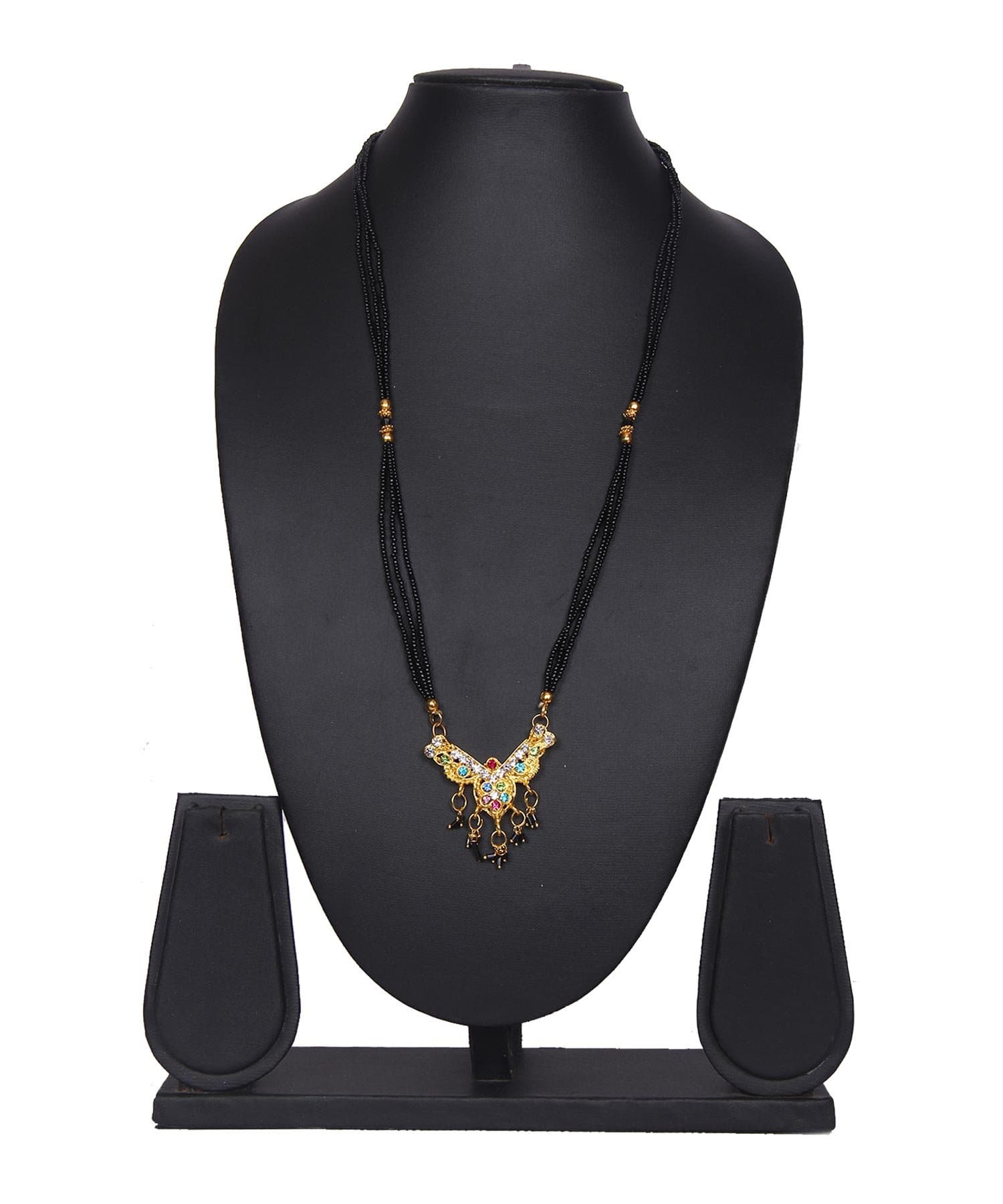Gold Plated Multicolor Black Beads Chain Mangalsutra TMS208